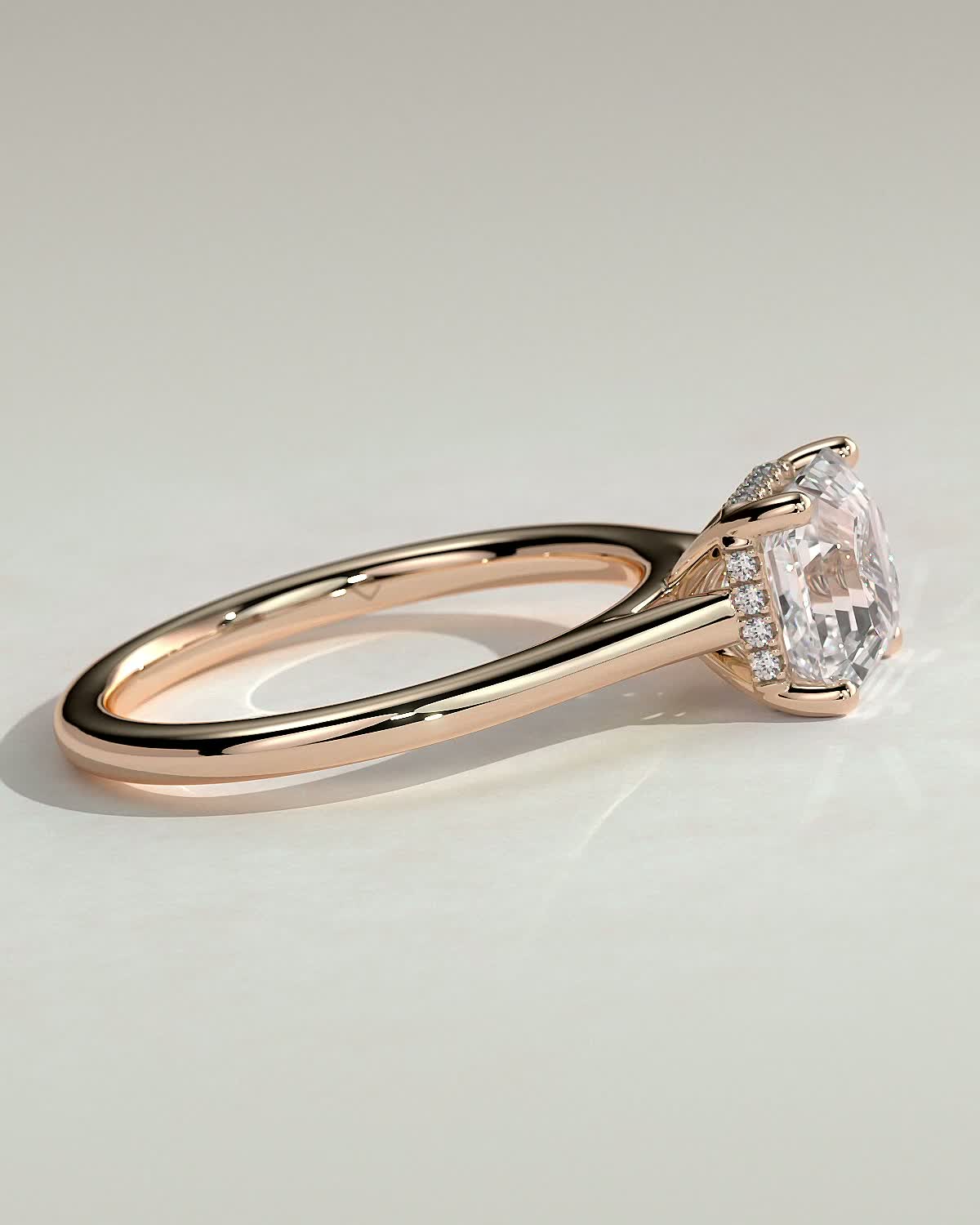 Nia - 4 Claw Asscher Solitaire with Hidden Halo - 18k Rose Gold