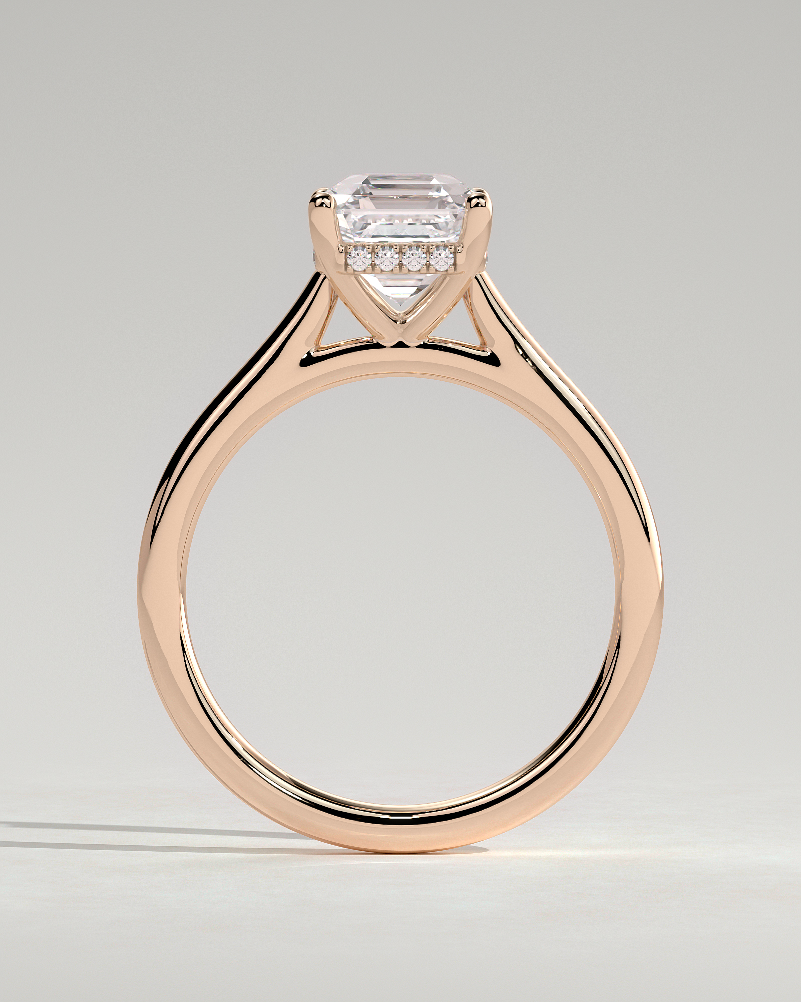 Nia - 4 Claw Asscher Solitaire with Hidden Halo - 18k Rose Gold