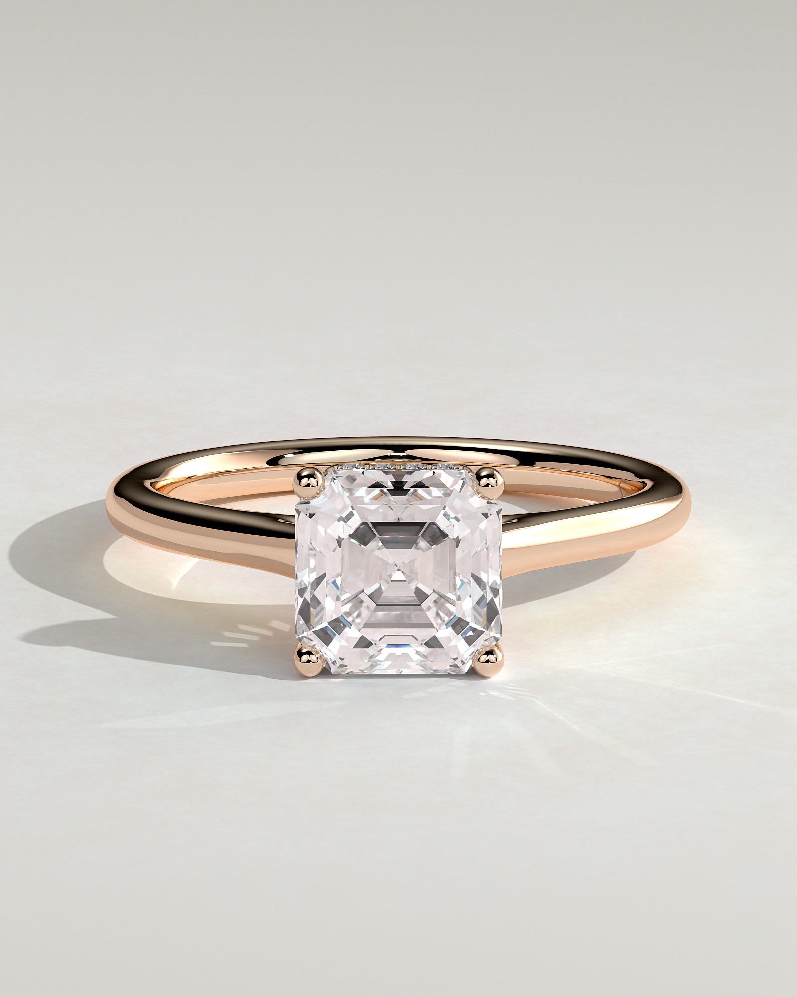 Nia - 4 Claw Asscher Solitaire with Hidden Halo - 18k Rose Gold