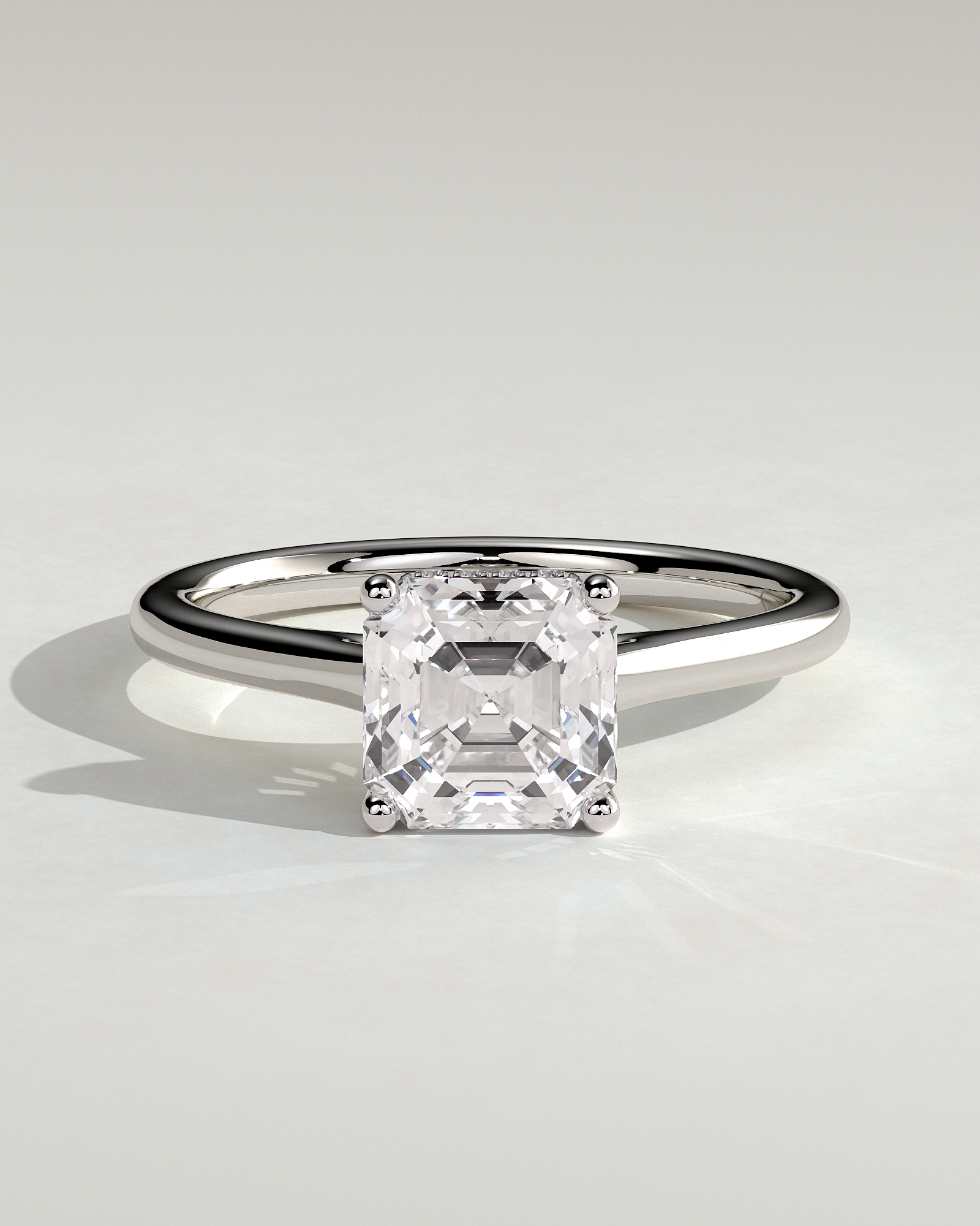 Nia - 4 Claw Asscher Solitaire with Hidden Halo - 18k White Gold