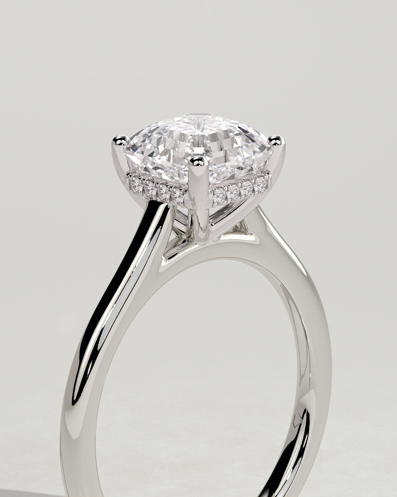Nia - 4 Claw Asscher Solitaire with Hidden Halo - 18k White Gold