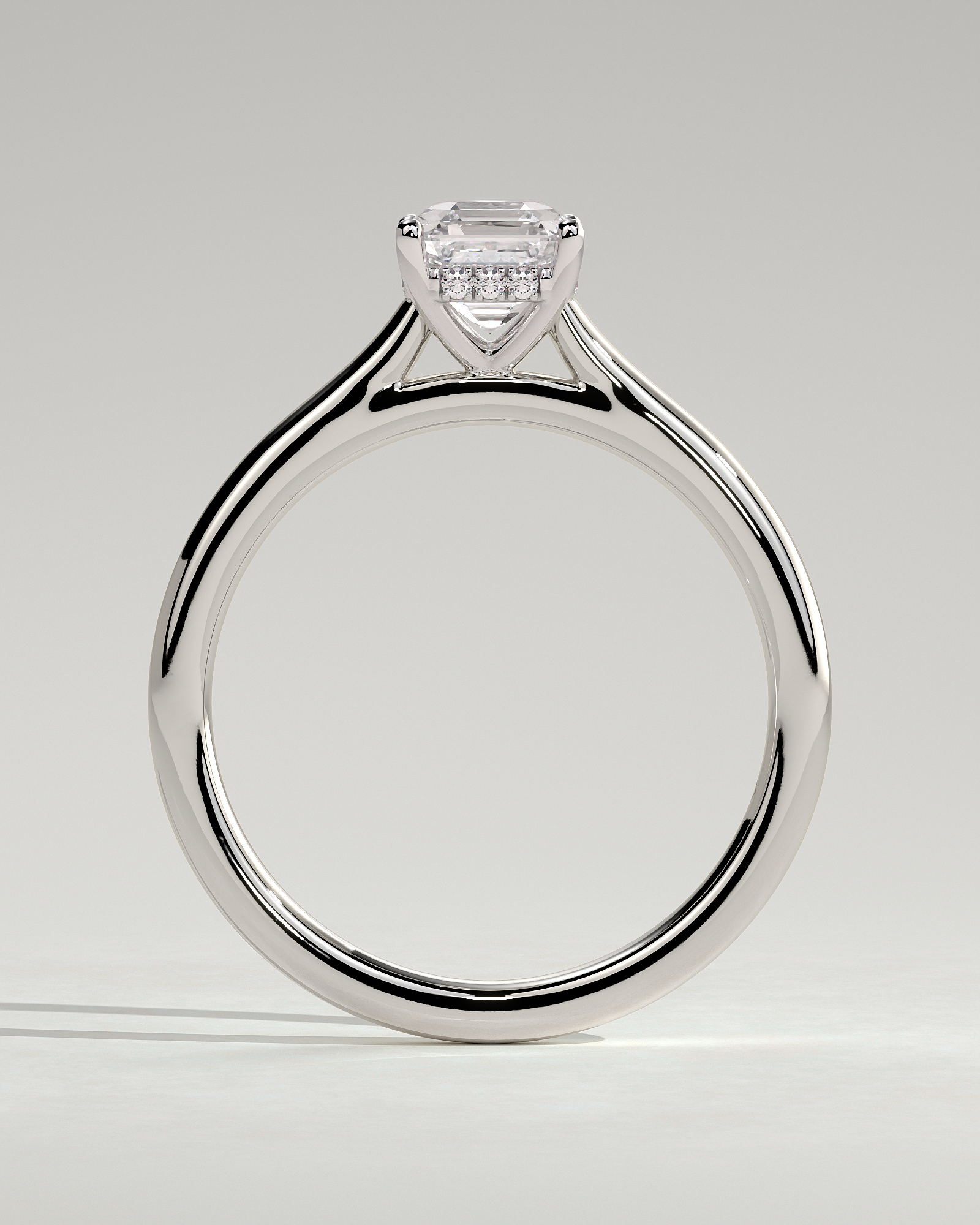 Nia - 4 Claw Asscher Solitaire with Hidden Halo - 18k White Gold