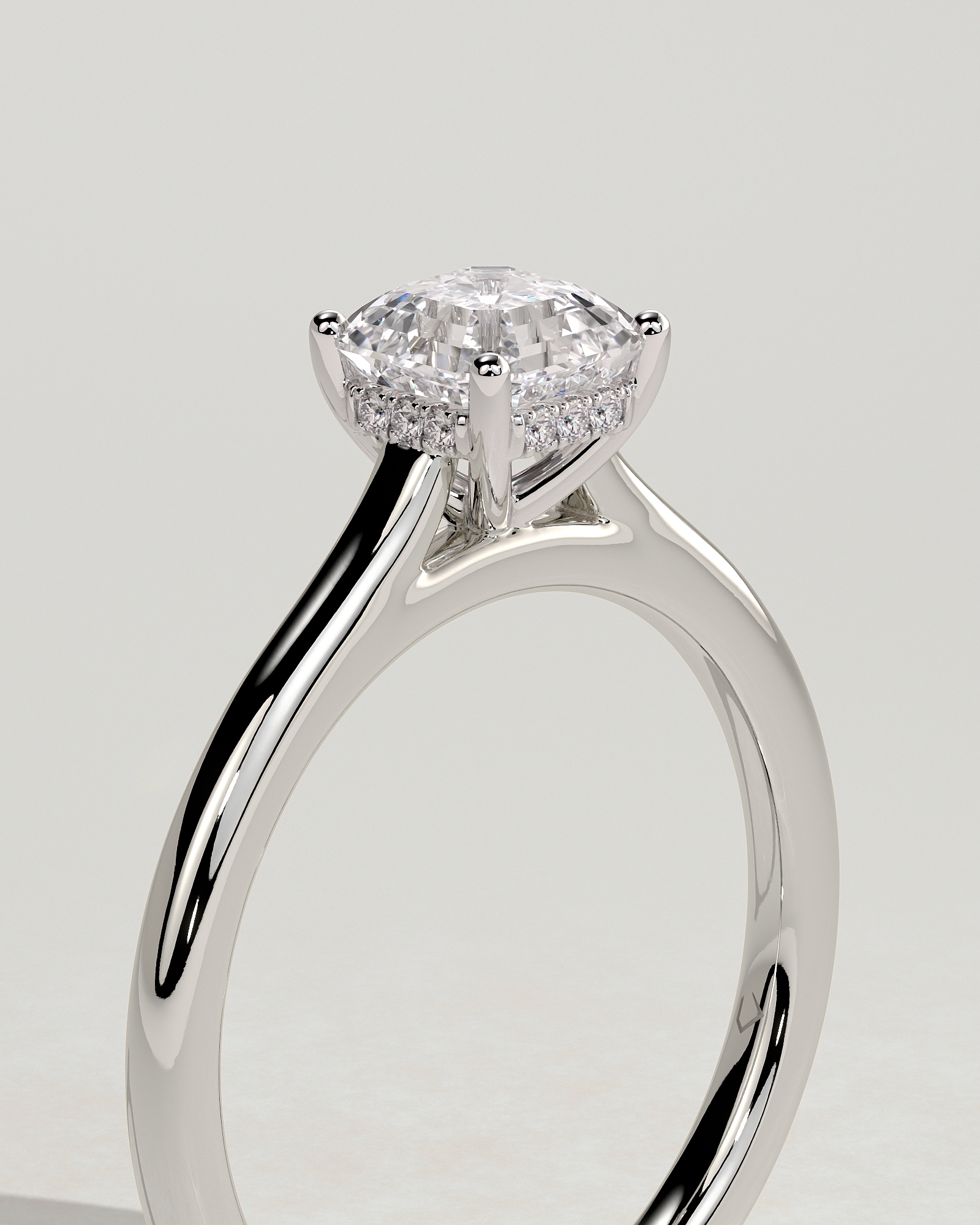 Nia - 4 Claw Asscher Solitaire with Hidden Halo - 18k White Gold