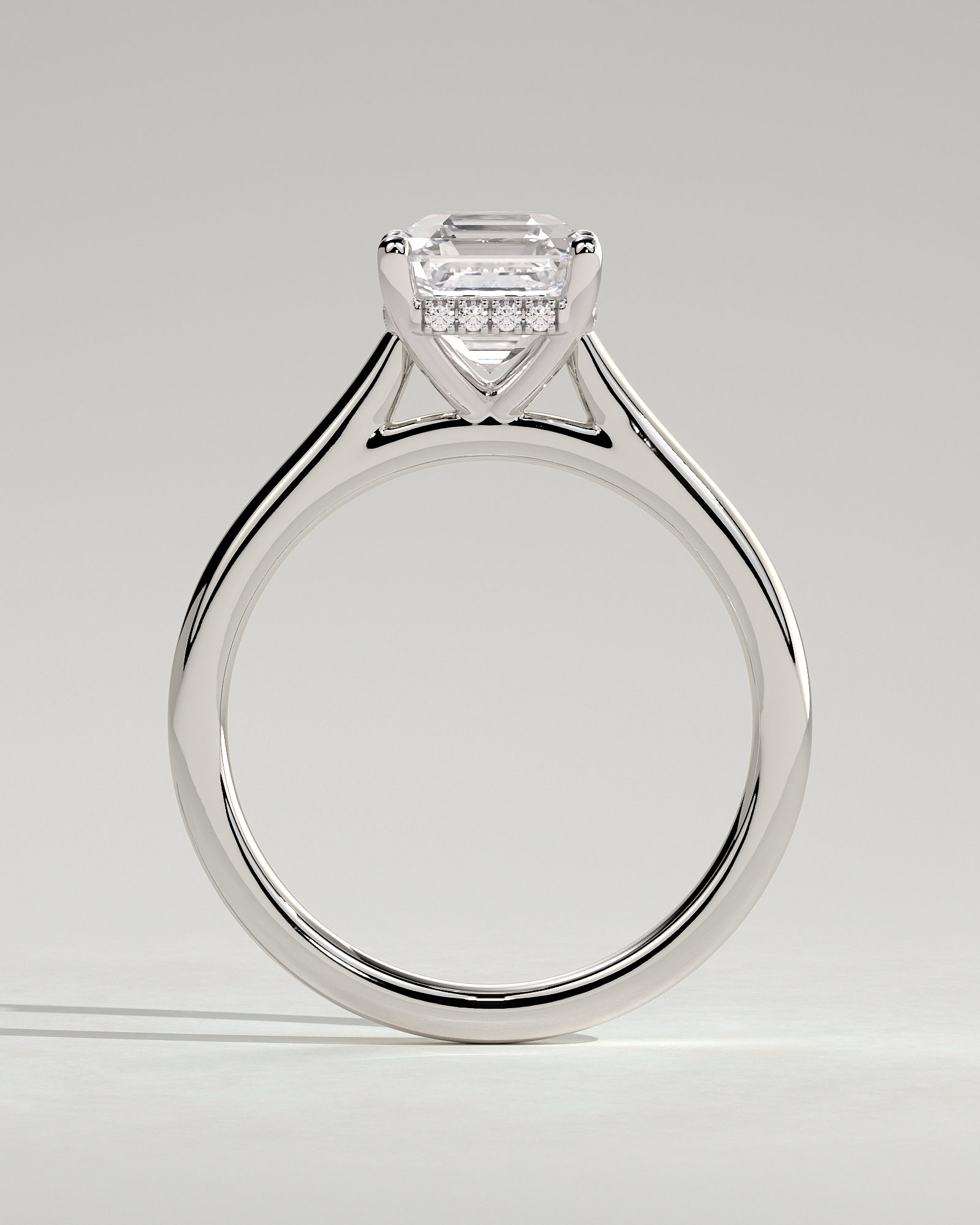 Nia - 4 Claw Asscher Solitaire with Hidden Halo - 18k White Gold