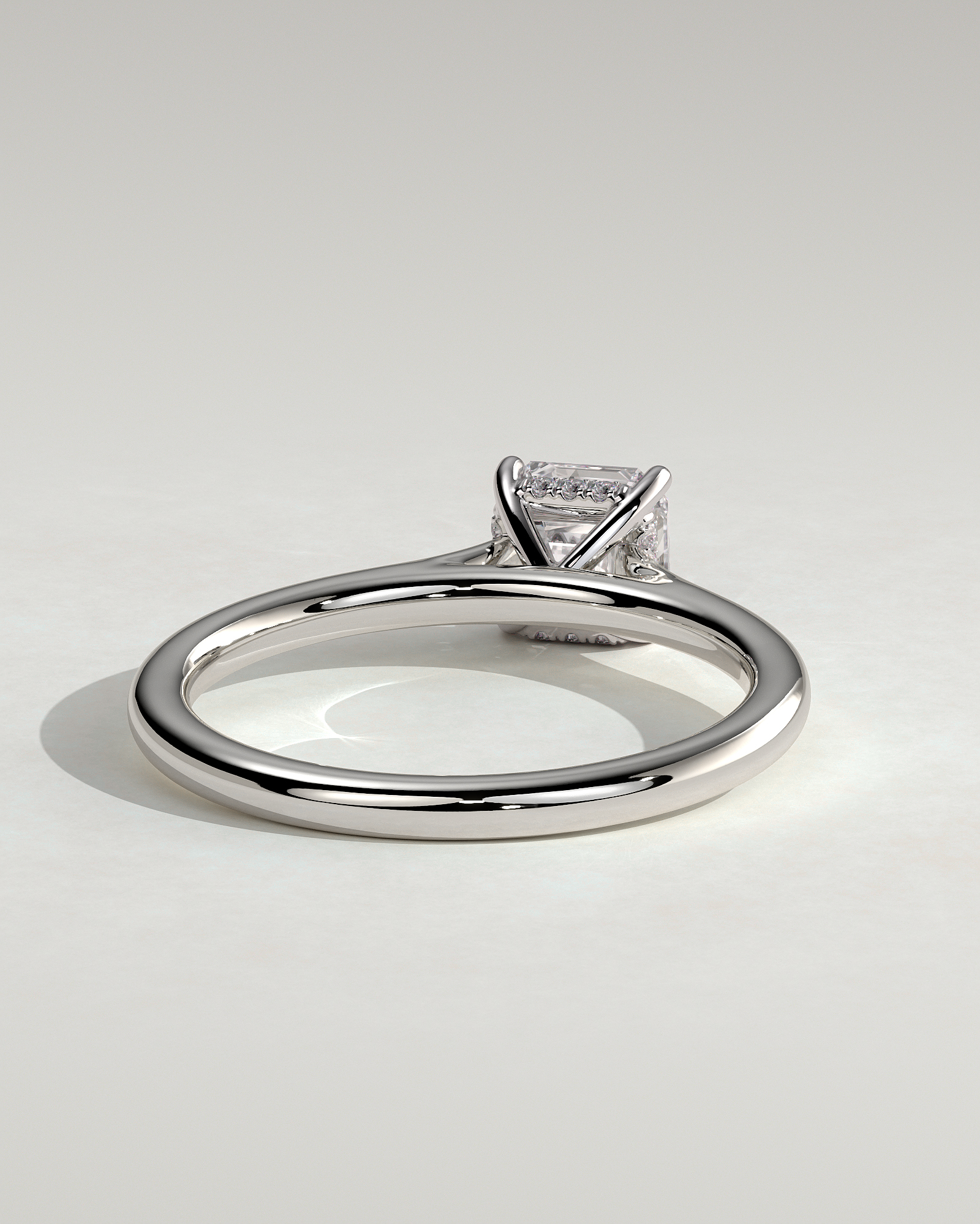 Nia - 4 Claw Asscher Solitaire with Hidden Halo - 18k White Gold