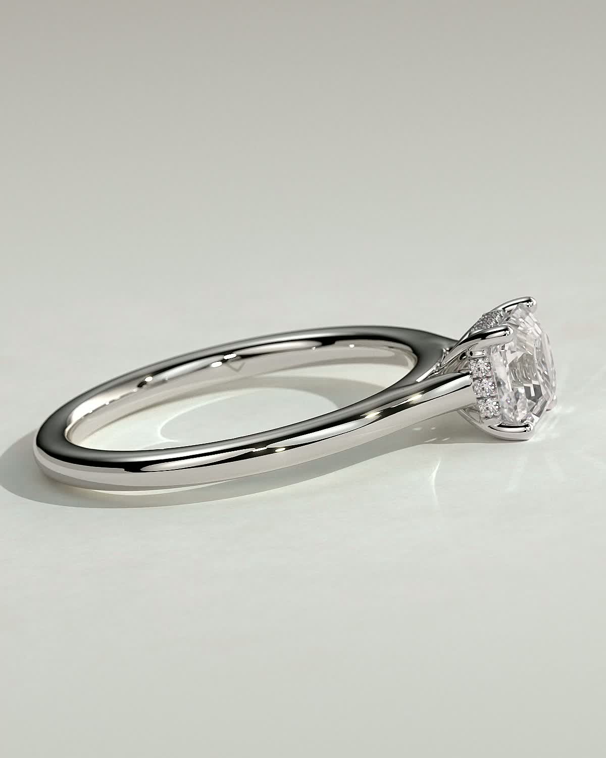 Nia - 4 Claw Asscher Solitaire with Hidden Halo - 18k White Gold