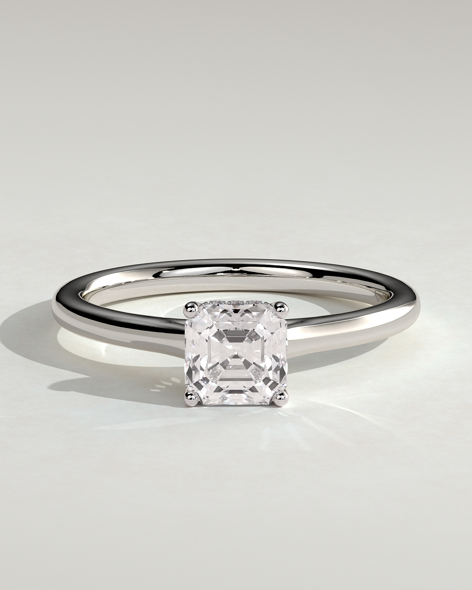 Nia - 4 Claw Asscher Solitaire with Hidden Halo - 18k White Gold