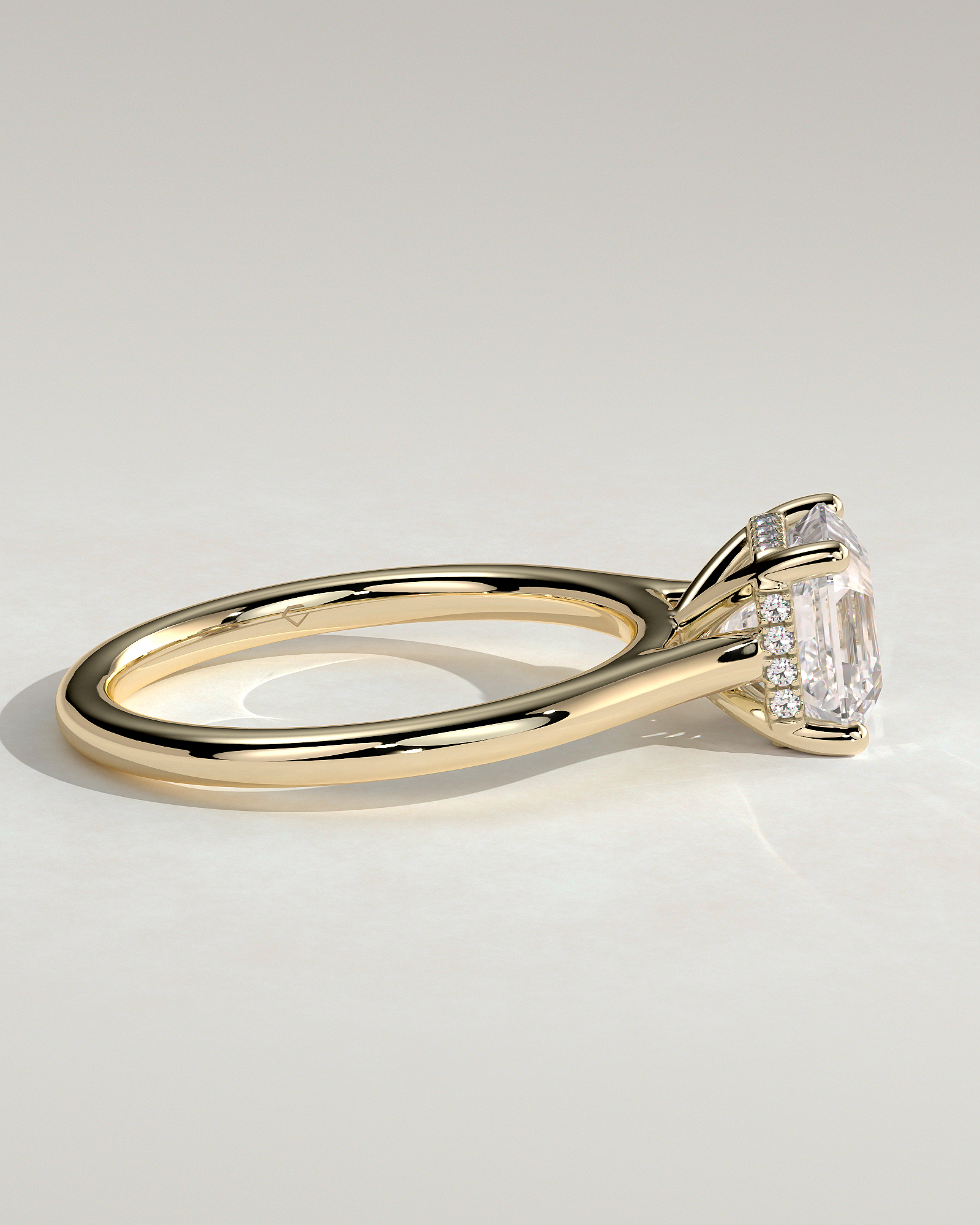 Nia - 4 Claw Asscher Solitaire with Hidden Halo - 18k Yellow Gold