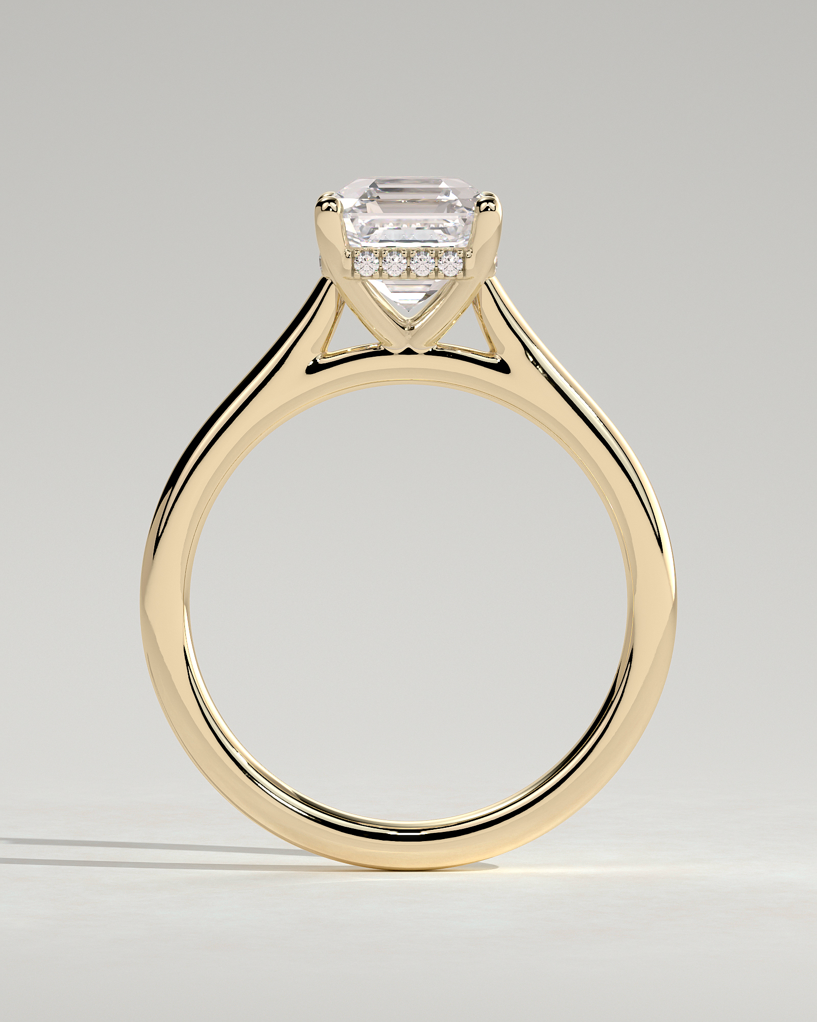 Nia - 4 Claw Asscher Solitaire with Hidden Halo - 18k Yellow Gold