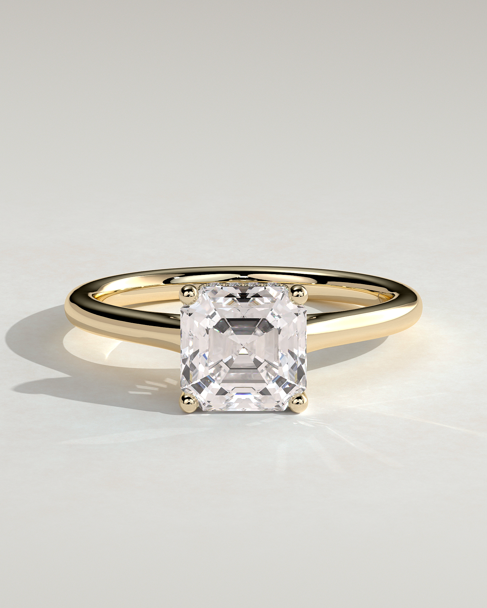Nia - 4 Claw Asscher Solitaire with Hidden Halo - 18k Yellow Gold