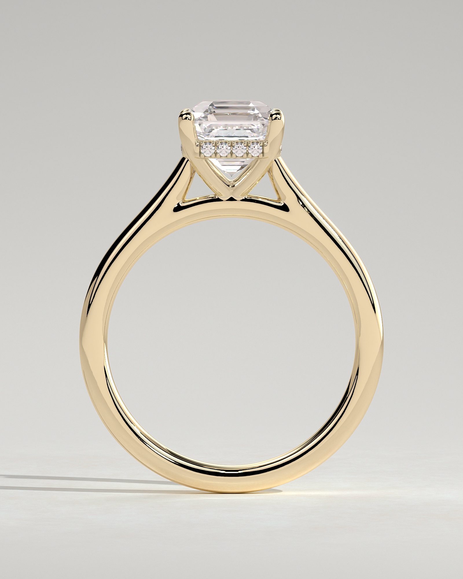 Nia - 4 Claw Asscher Solitaire with Hidden Halo - 18k Yellow Gold