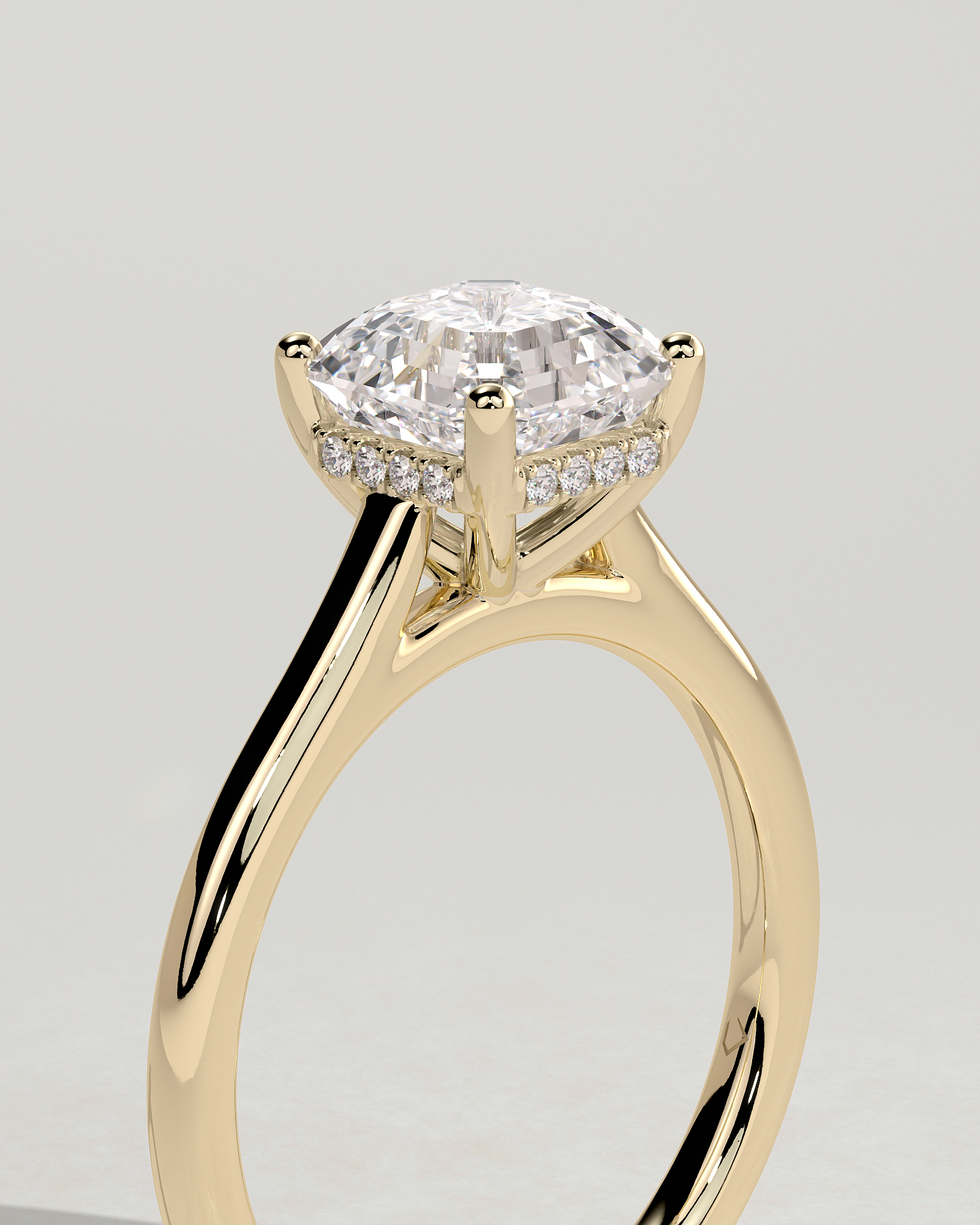 Nia - 4 Claw Asscher Solitaire with Hidden Halo - 18k Yellow Gold