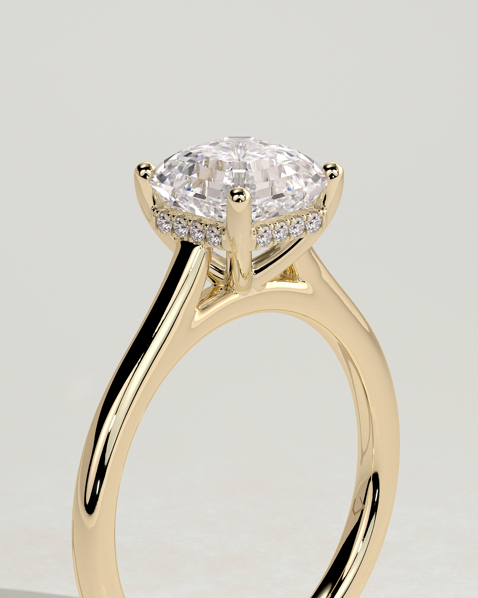 Nia - 4 Claw Asscher Solitaire with Hidden Halo - 18k Yellow Gold