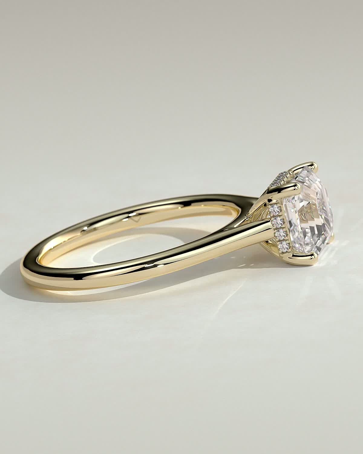 Nia - 4 Claw Asscher Solitaire with Hidden Halo - 18k Yellow Gold