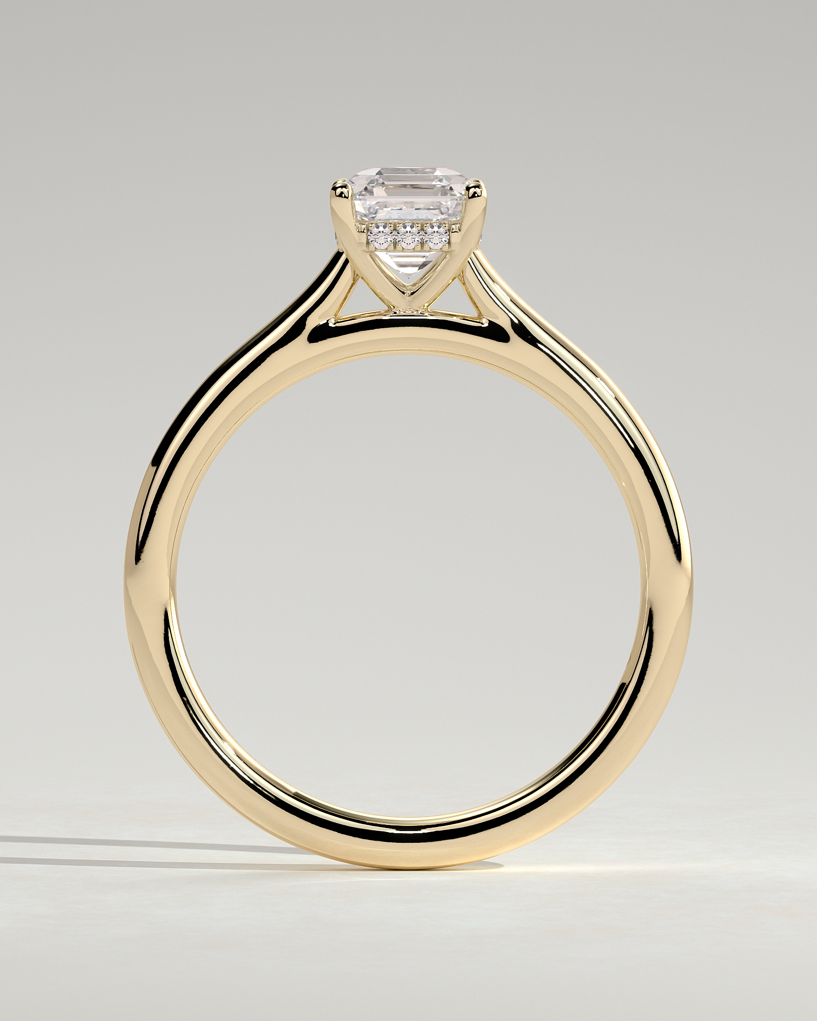 Nia - 4 Claw Asscher Solitaire with Hidden Halo - 18k Yellow Gold