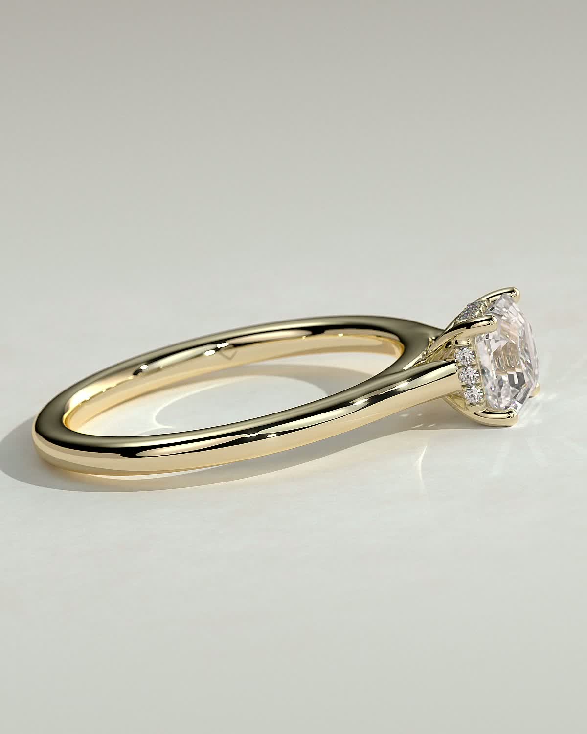 Nia - 4 Claw Asscher Solitaire with Hidden Halo - 18k Yellow Gold