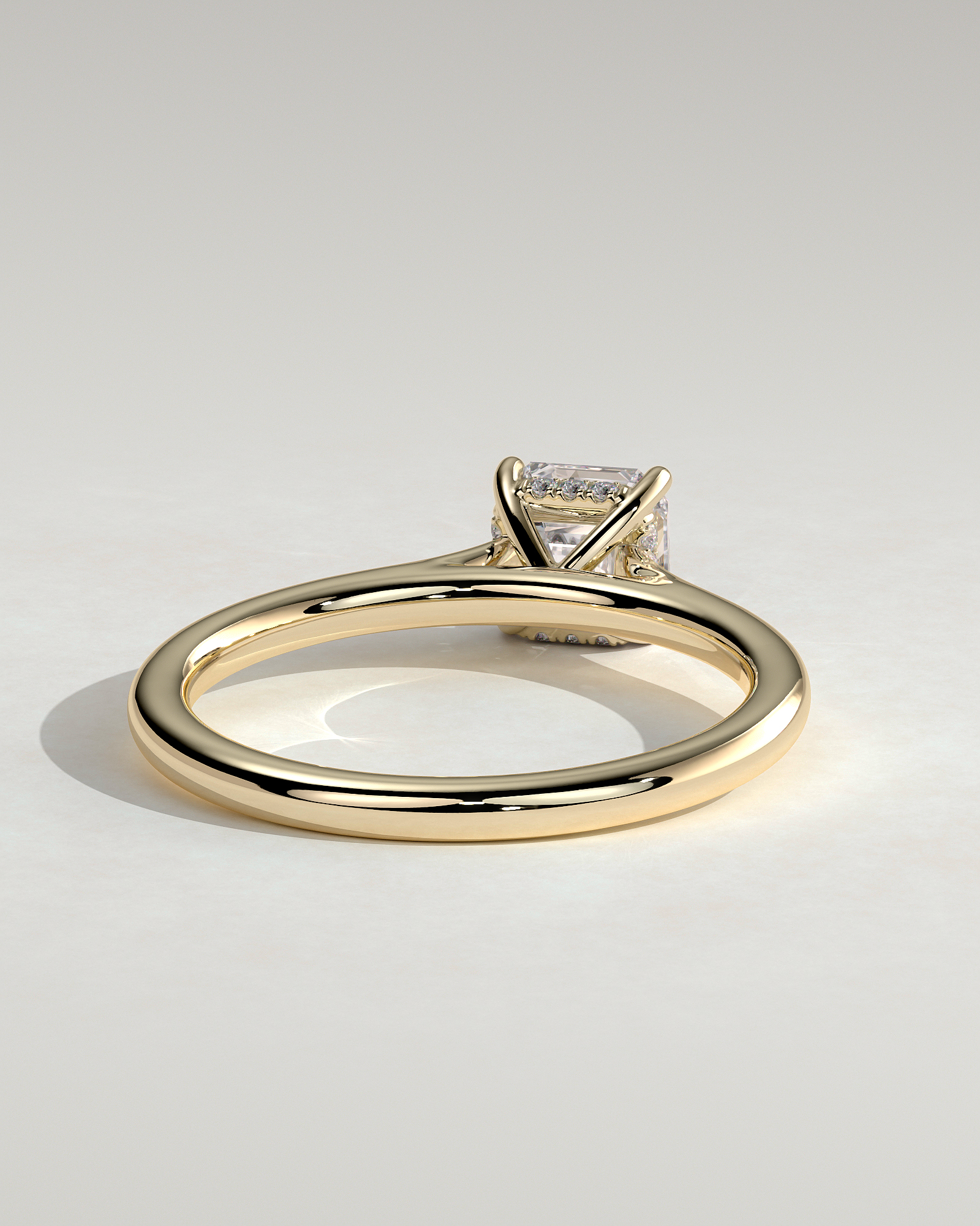 Nia - 4 Claw Asscher Solitaire with Hidden Halo - 18k Yellow Gold
