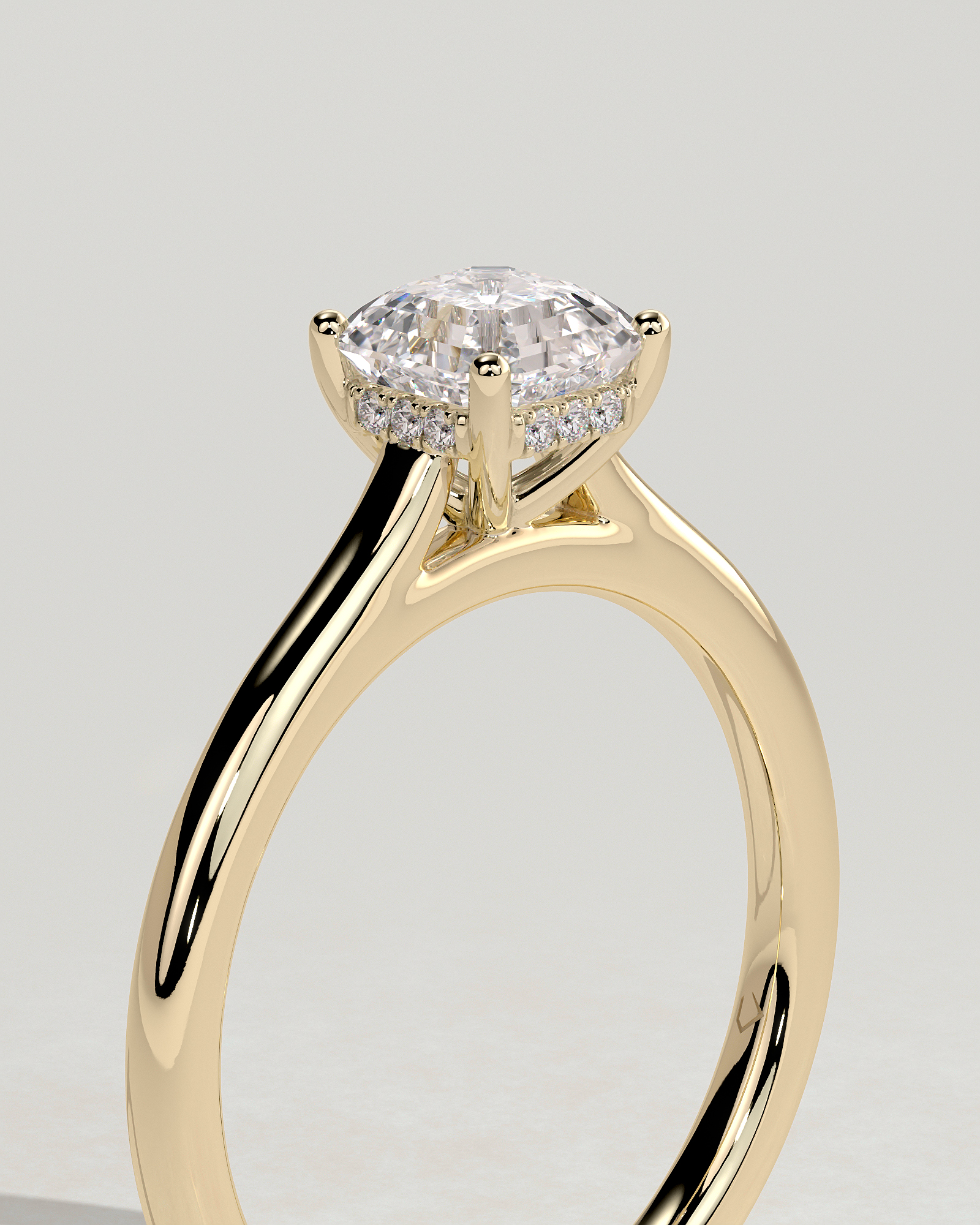 Nia - 4 Claw Asscher Solitaire with Hidden Halo - 18k Yellow Gold