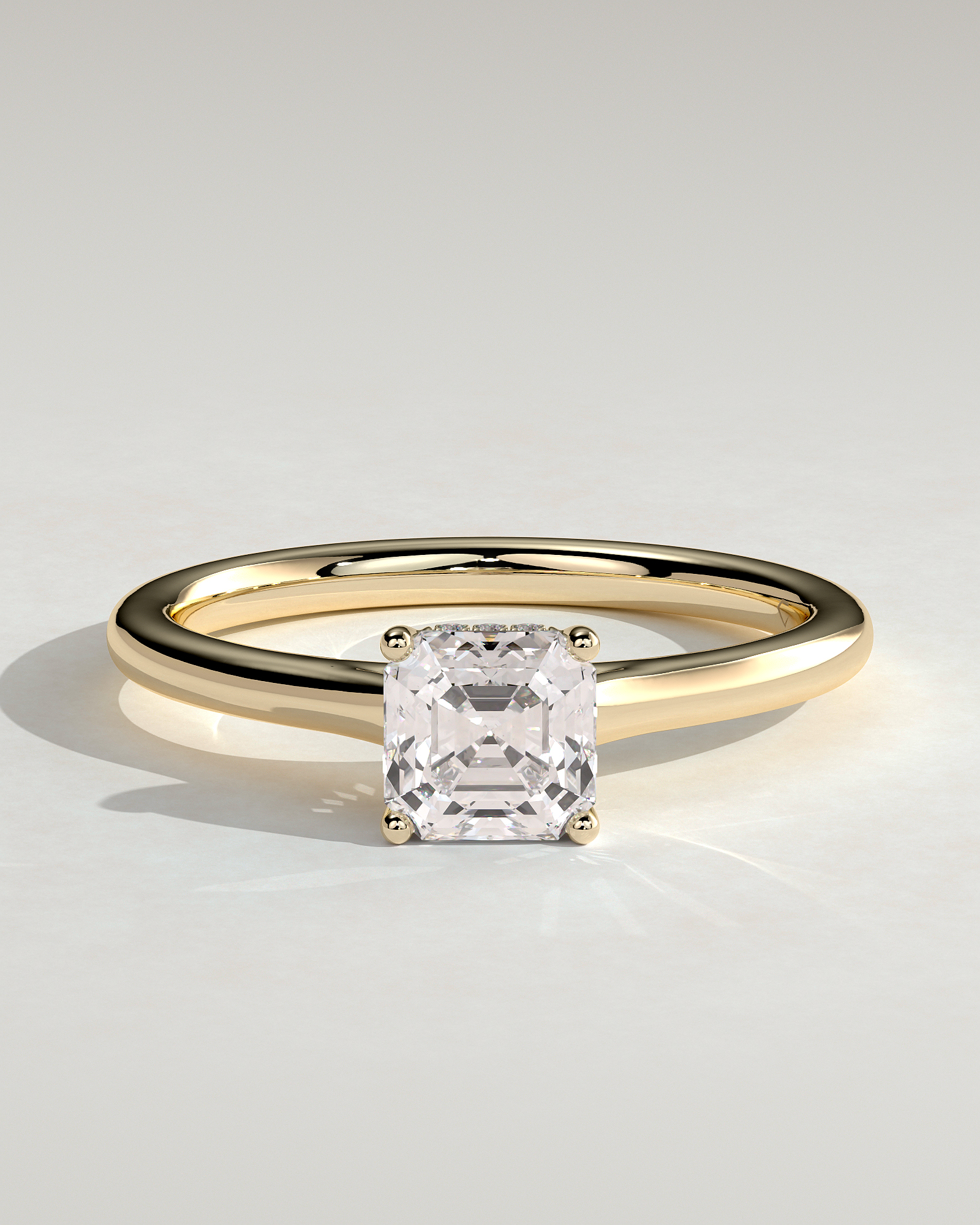 Nia - 4 Claw Asscher Solitaire with Hidden Halo - 18k Yellow Gold
