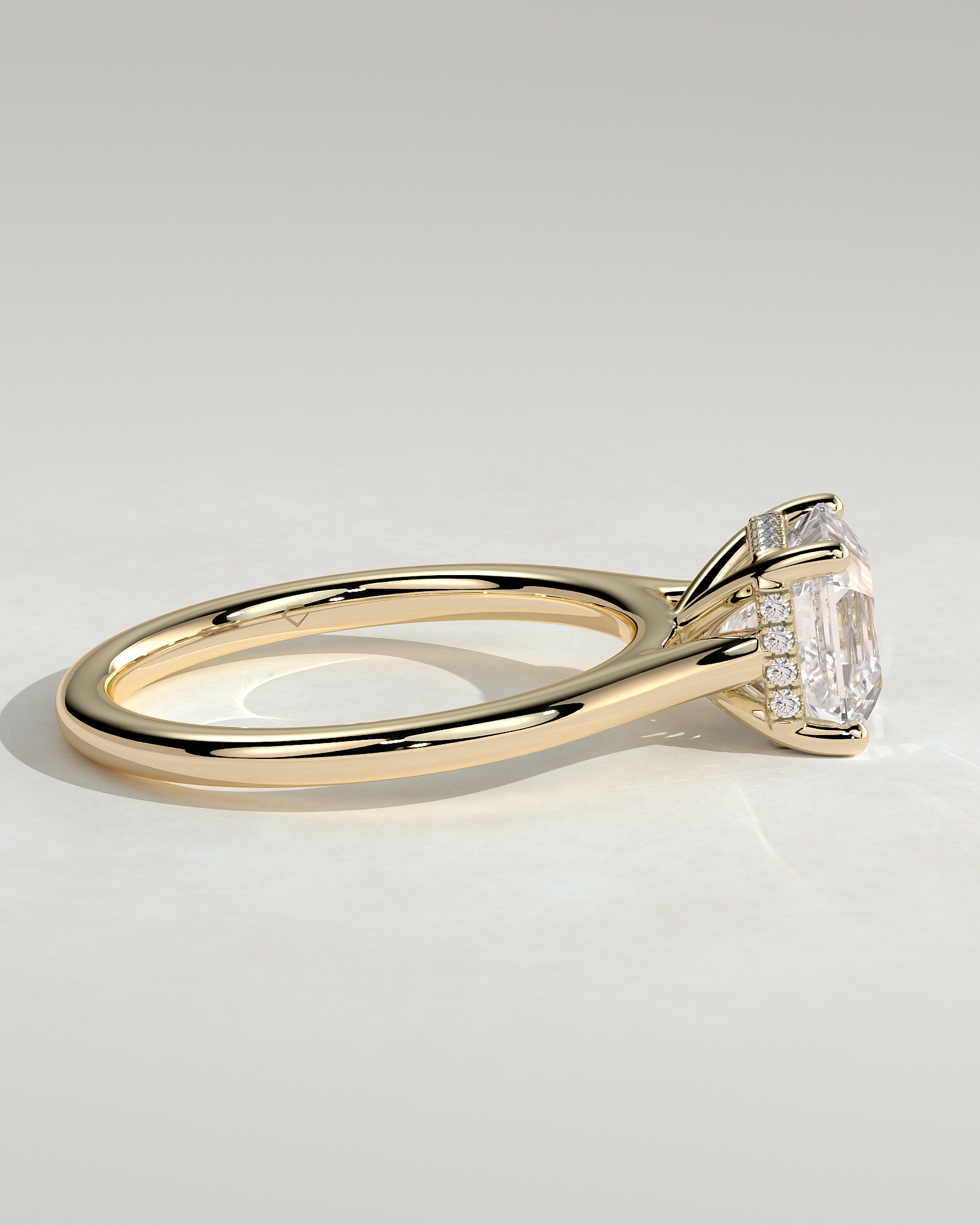 Nia - 4 Claw Asscher Solitaire with Hidden Halo - 18k Yellow Gold