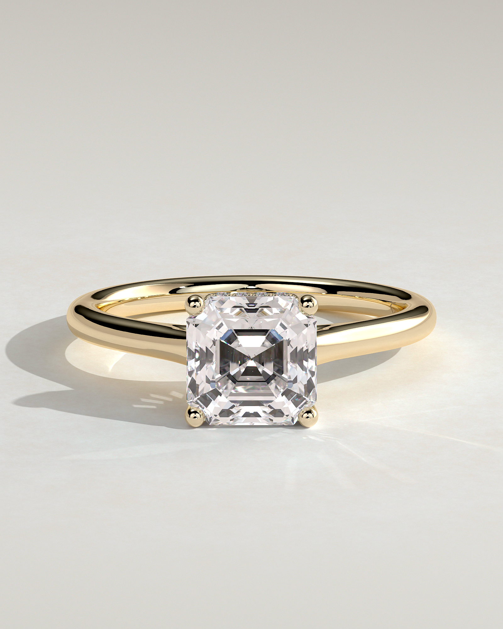 Nia - 4 Claw Asscher Solitaire with Hidden Halo - 18k Yellow Gold