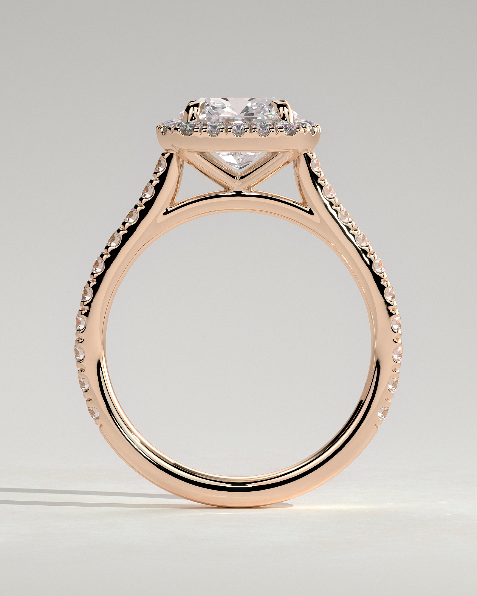 Nicole - 4 Claw Cushion Cut Halo with Pav - 18k Rose Gold
