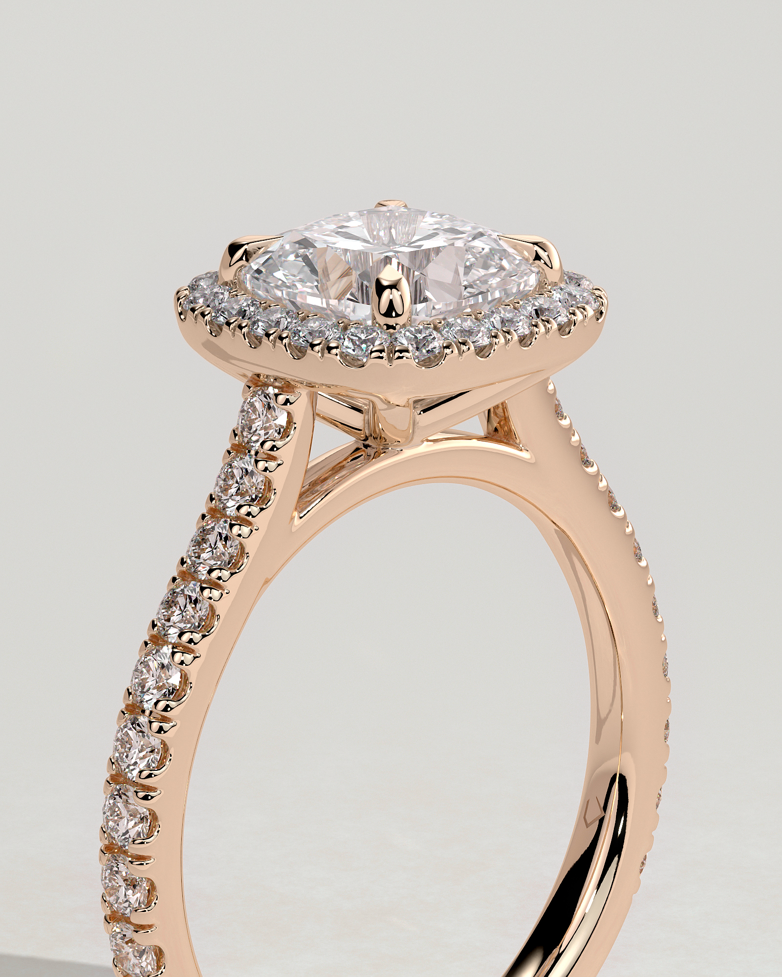 Nicole - 4 Claw Cushion Cut Halo with Pav - 18k Rose Gold