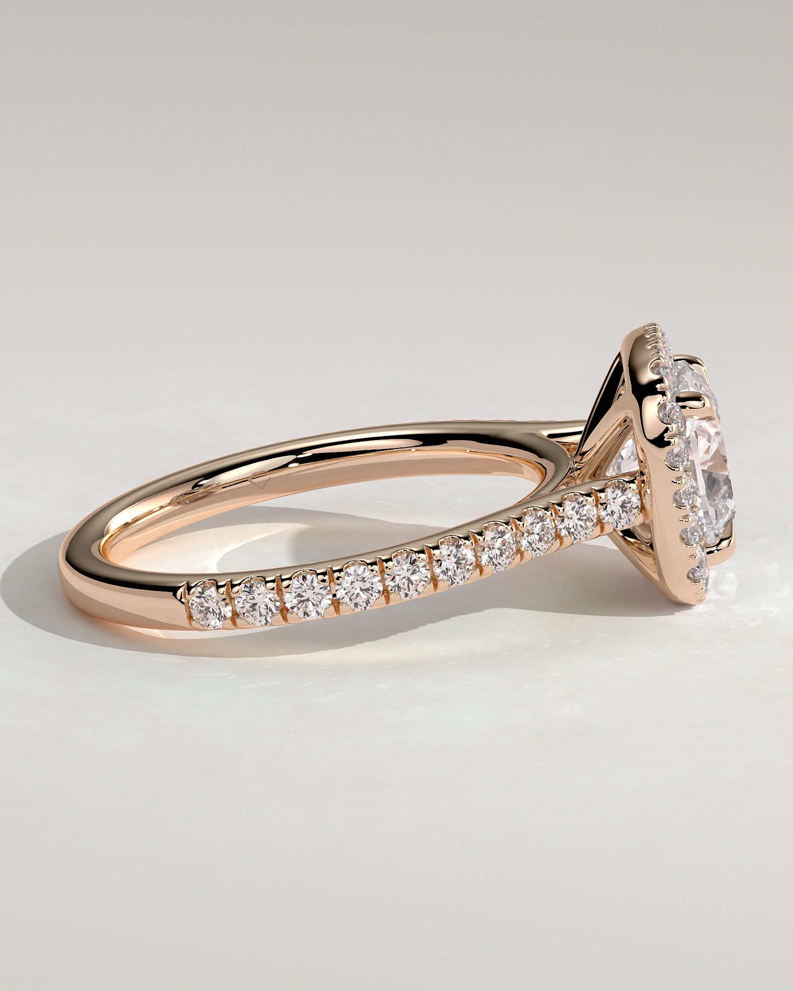 Nicole - 4 Claw Cushion Cut Halo with Pav - 18k Rose Gold