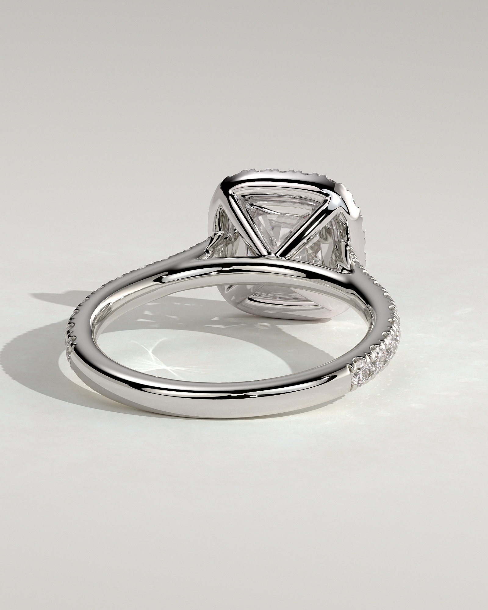 Nicole - 4 Claw Cushion Cut Halo with Pav - 18k White Gold