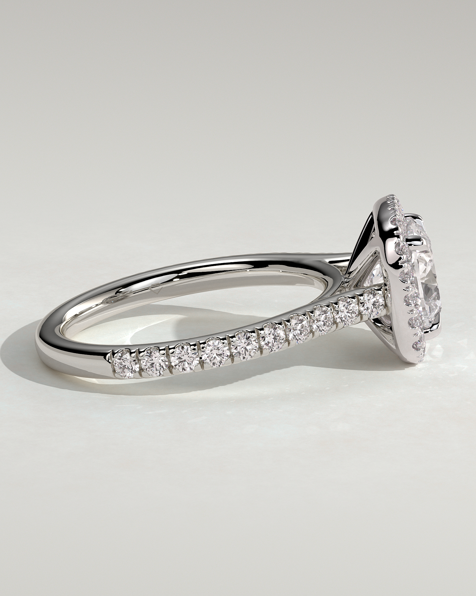 Nicole - 4 Claw Cushion Cut Halo with Pav - 18k White Gold
