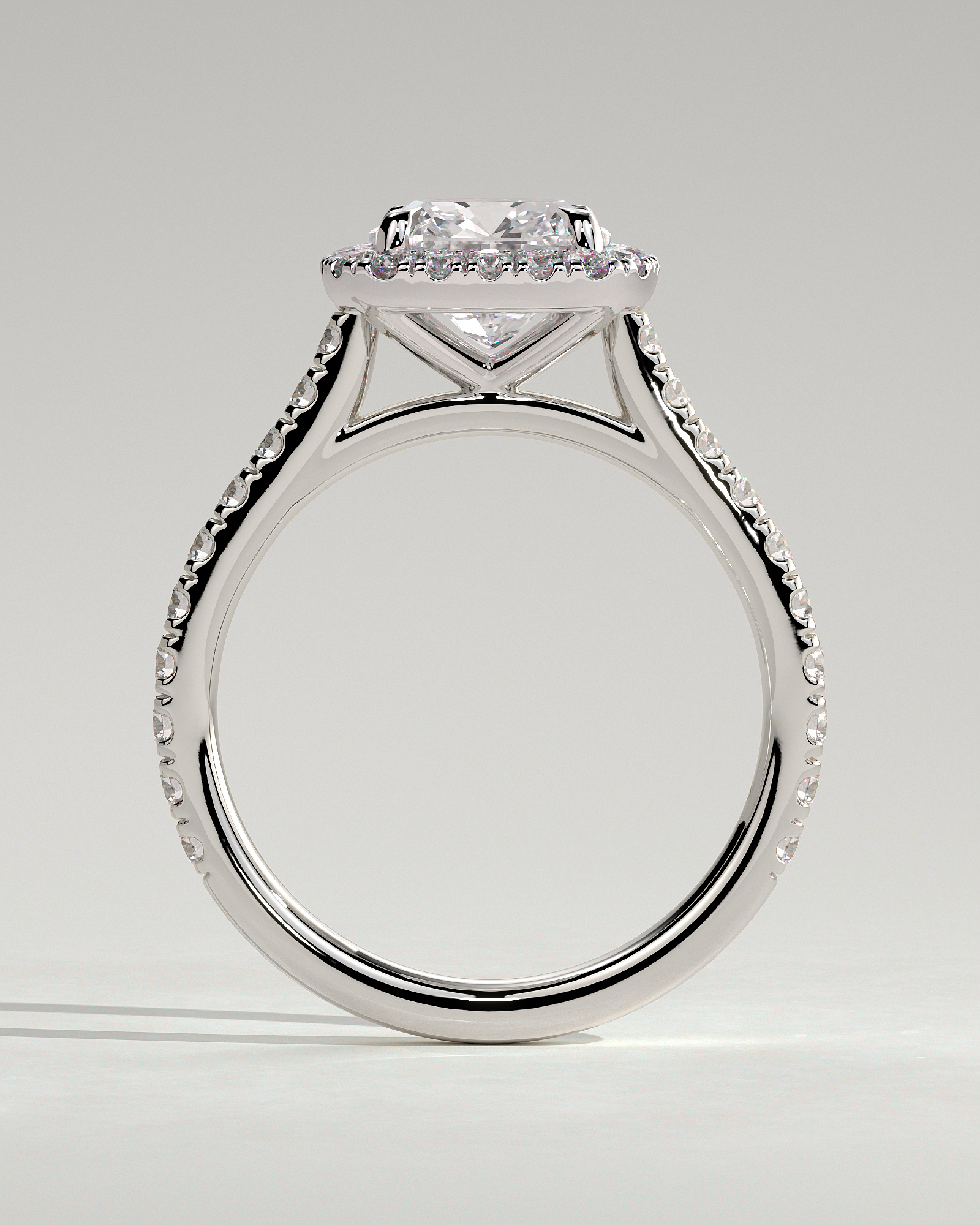 Nicole - 4 Claw Cushion Cut Halo with Pav - 18k White Gold