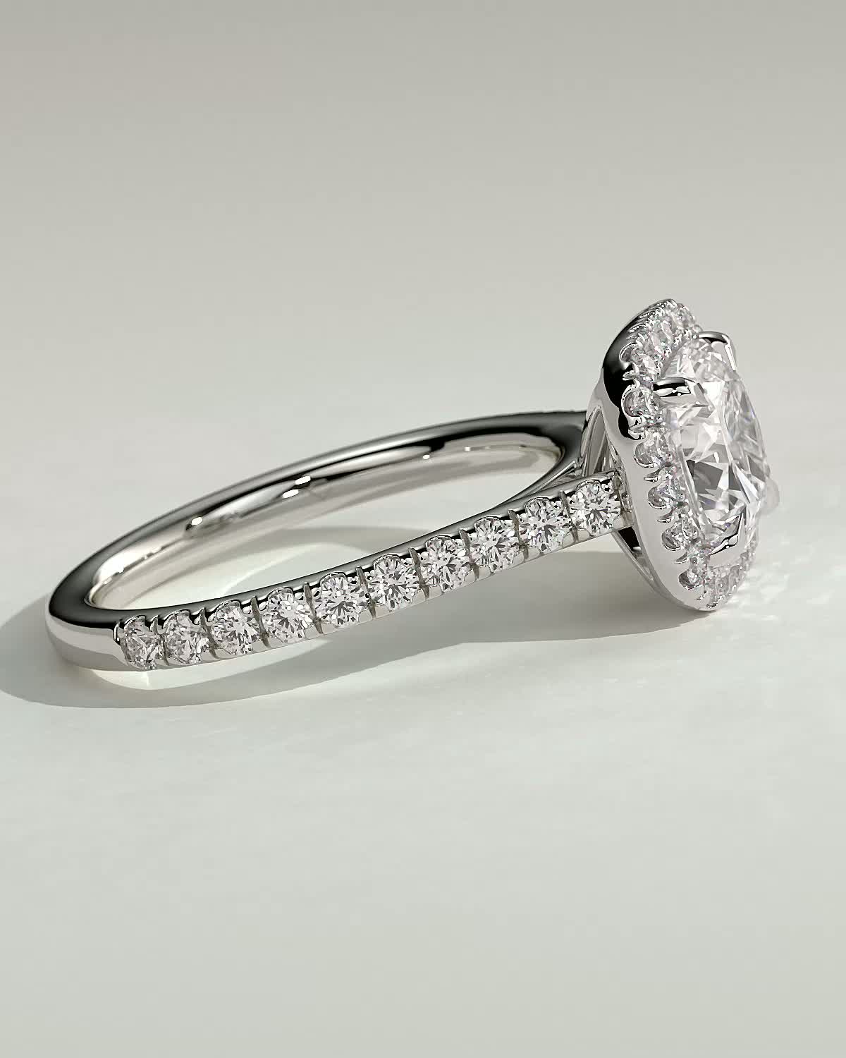 Nicole - 4 Claw Cushion Cut Halo with Pav - 18k White Gold