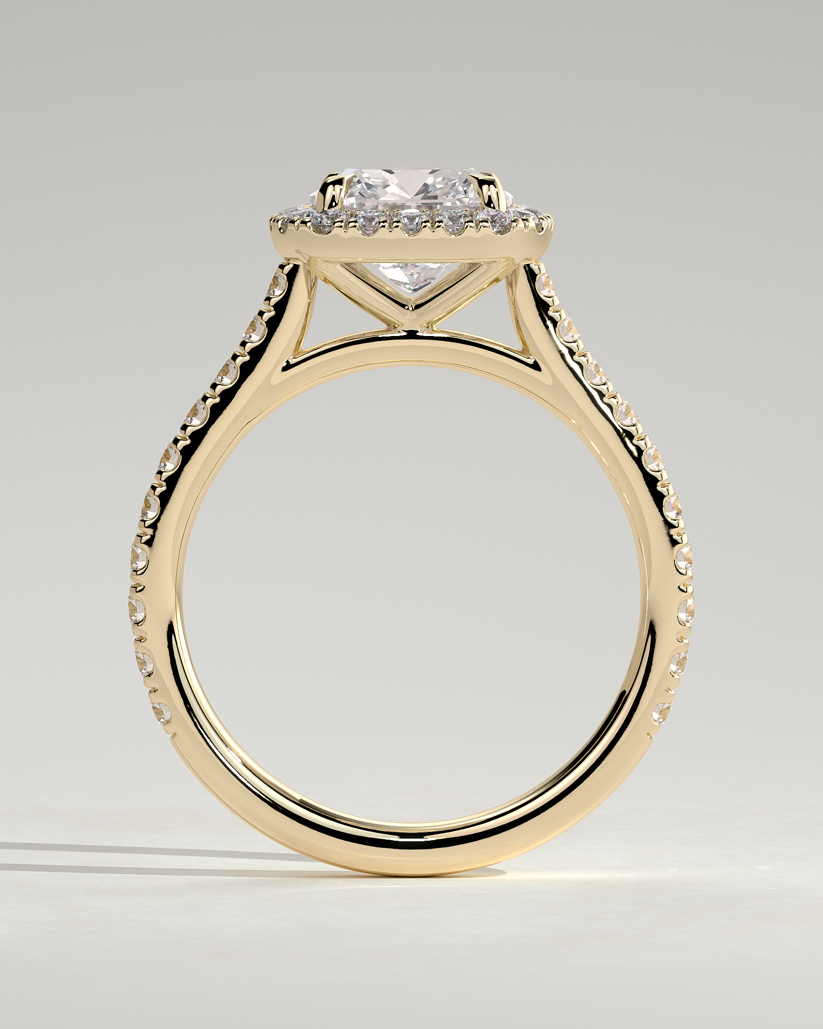 Nicole - 4 Claw Cushion Cut Halo with Pav - 18k Yellow Gold
