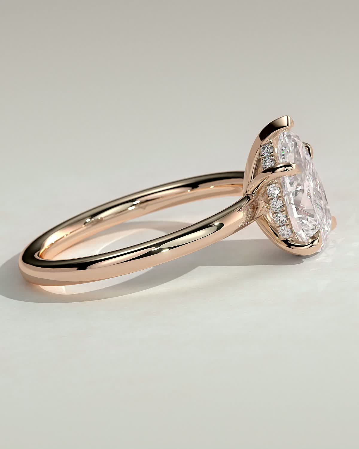 Nienna - 5 Claw Pear Solitaire with Hidden Halo - 18k Rose Gold