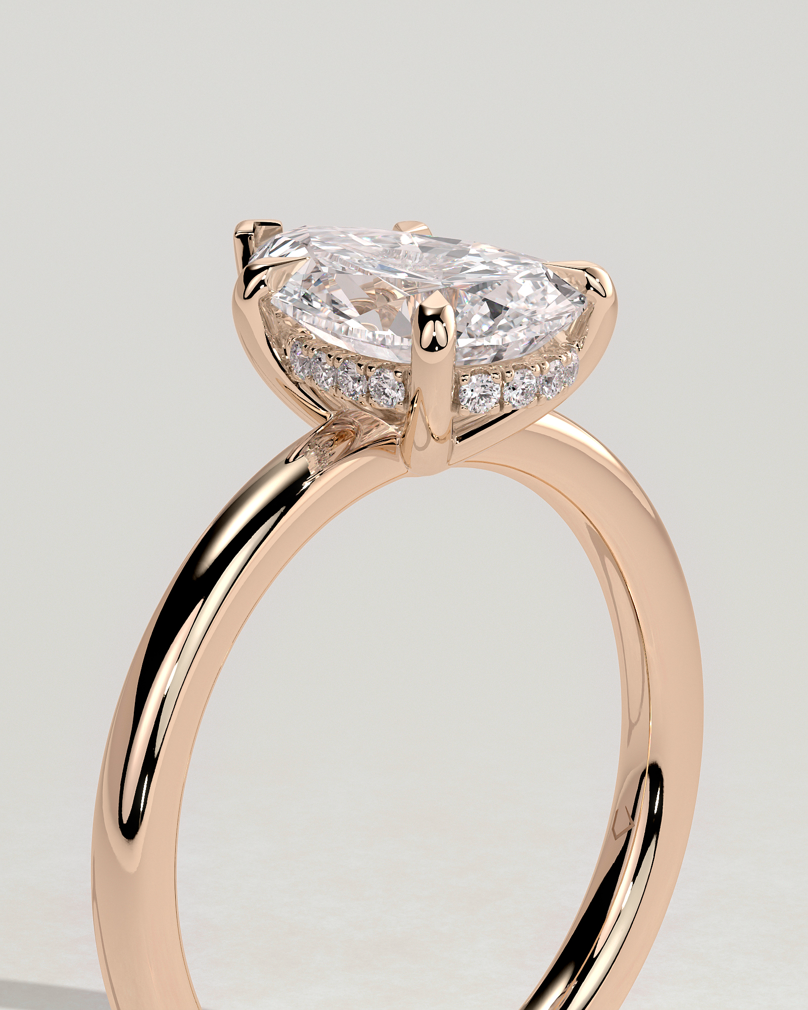 Nienna - 5 Claw Pear Solitaire with Hidden Halo - 18k Rose Gold