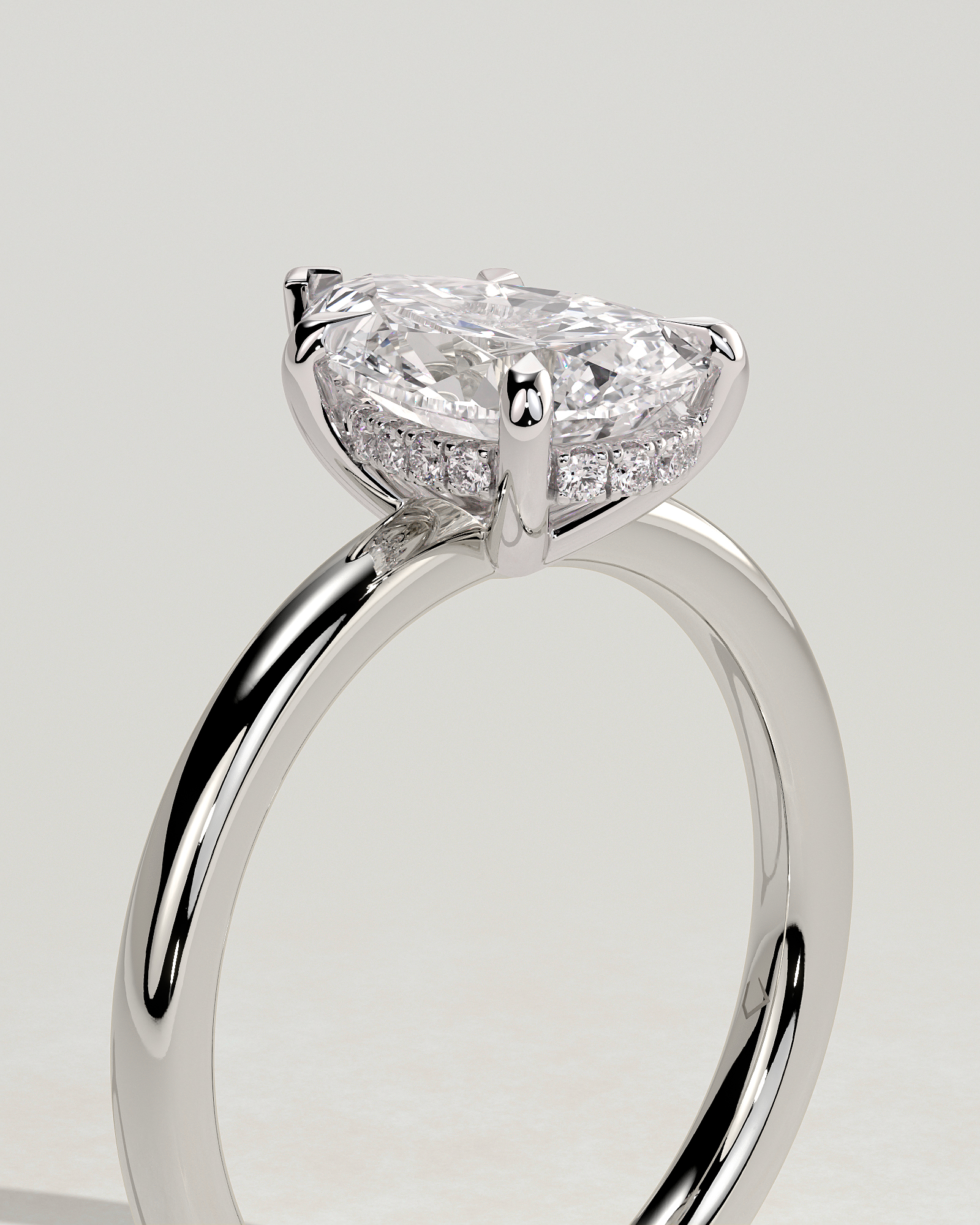 Nienna - 5 Claw Pear Solitaire with Hidden Halo - 18k White Gold