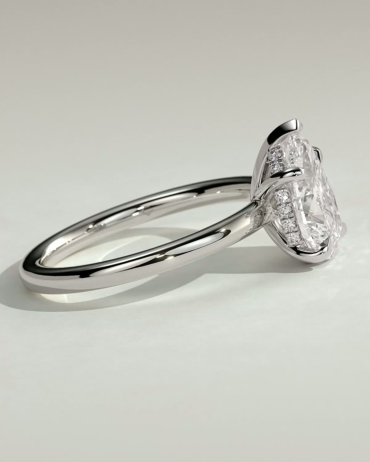 Nienna - 5 Claw Pear Solitaire with Hidden Halo - 18k White Gold