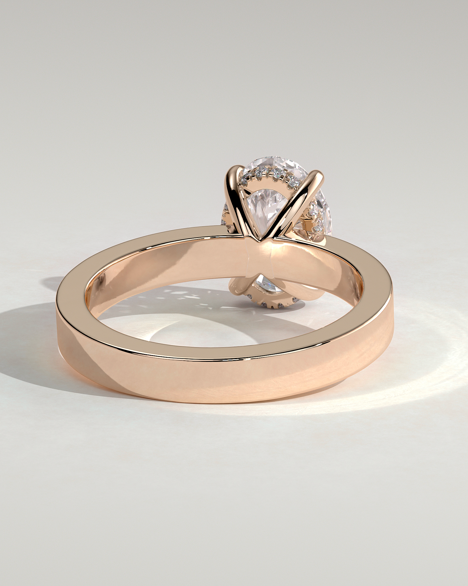 Nikita - Oval Flat Cigar Band Solitaire with Hidden Halo - 18k Rose Gold