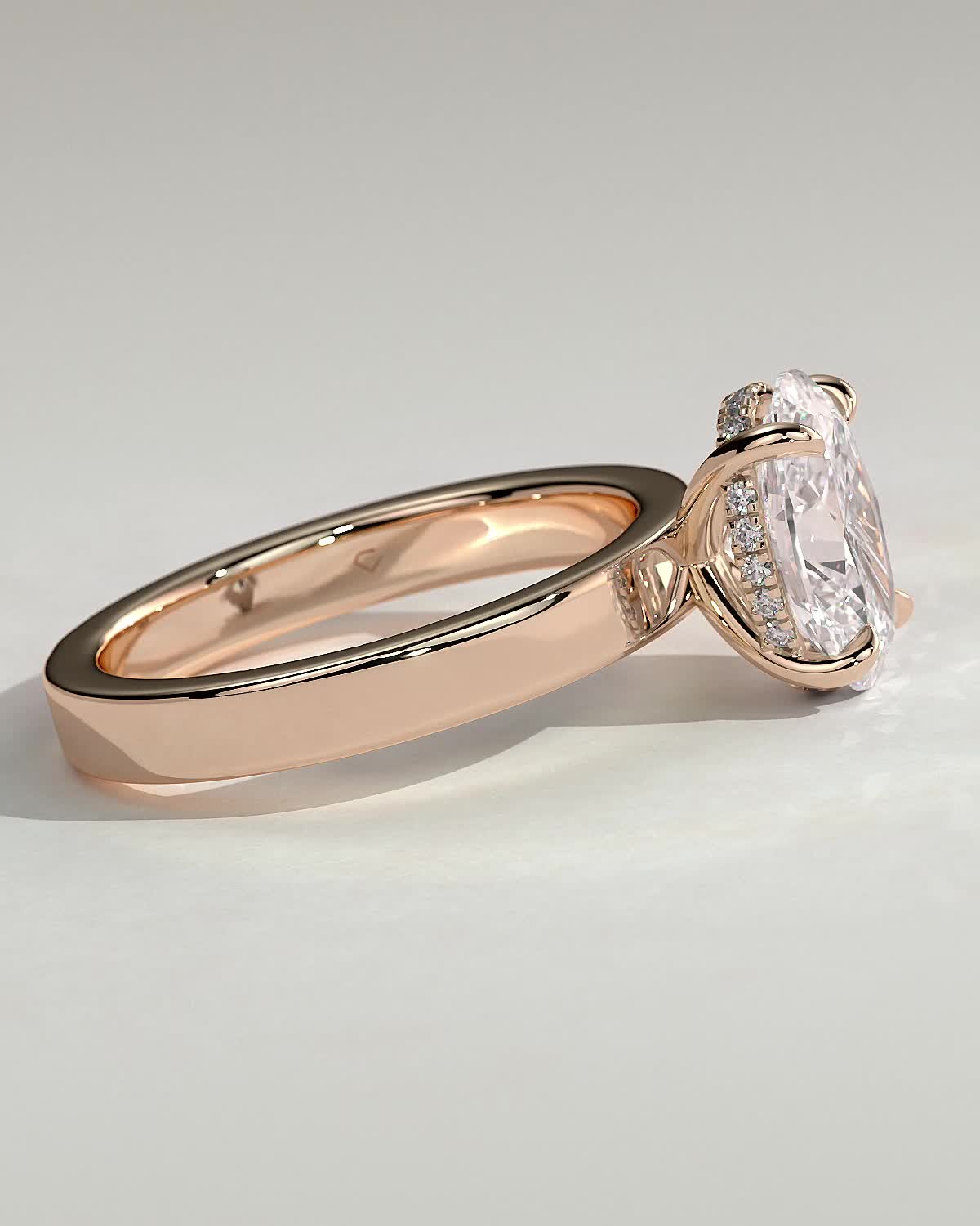 Nikita - Oval Flat Cigar Band Solitaire with Hidden Halo - 18k Rose Gold