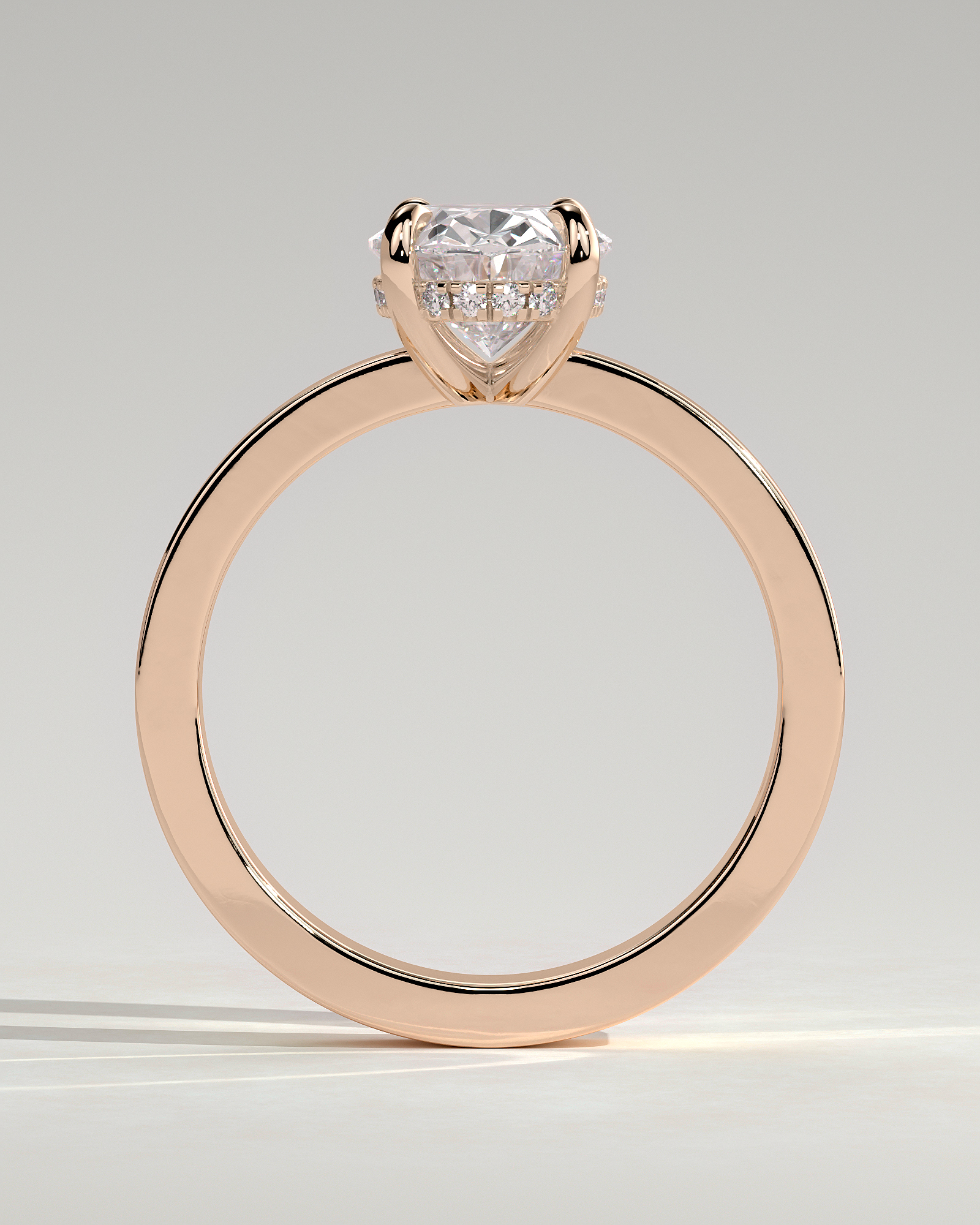 Nikita - Oval Flat Cigar Band Solitaire with Hidden Halo - 18k Rose Gold