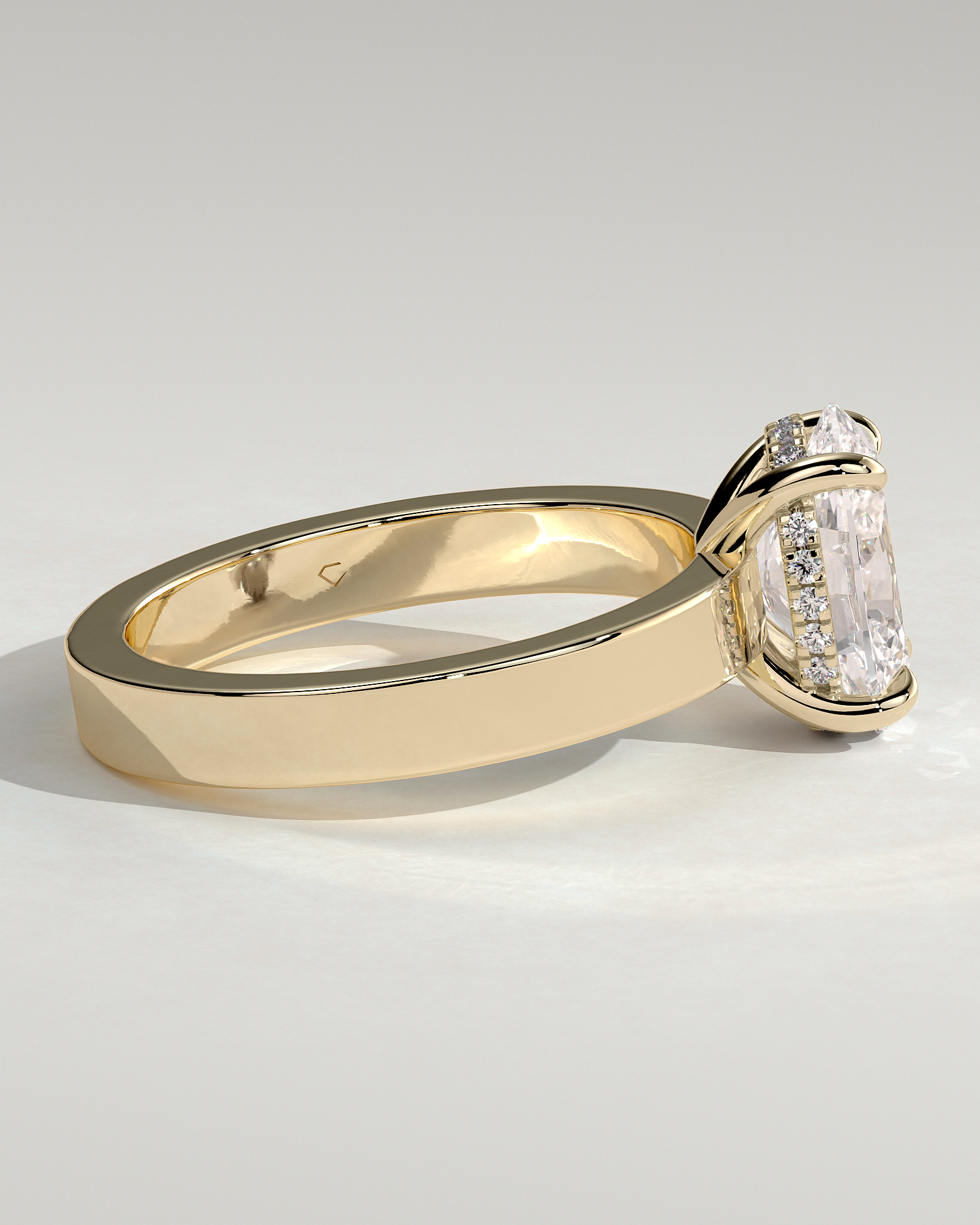 Nikita - Oval Flat Cigar Band Solitaire with Hidden Halo - 18k Yellow Gold