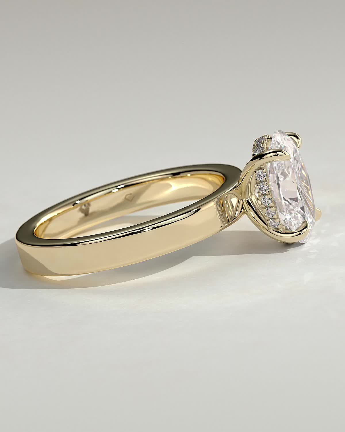 Nikita - Oval Flat Cigar Band Solitaire with Hidden Halo - 18k Yellow Gold