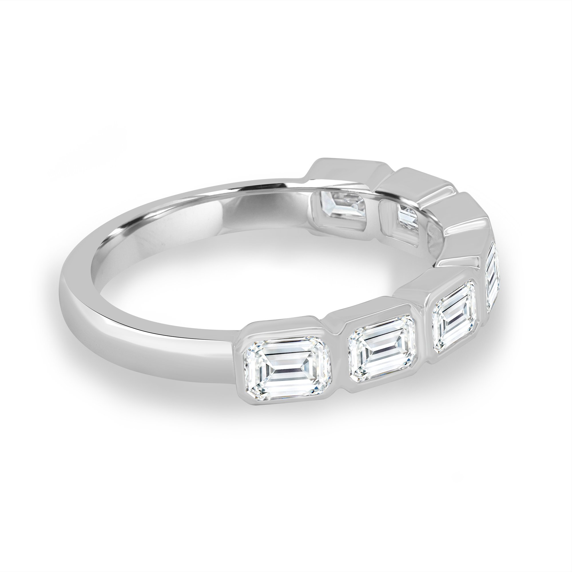 Nikki - Bezel Set Emerald Wedding Ring - 18k White Gold