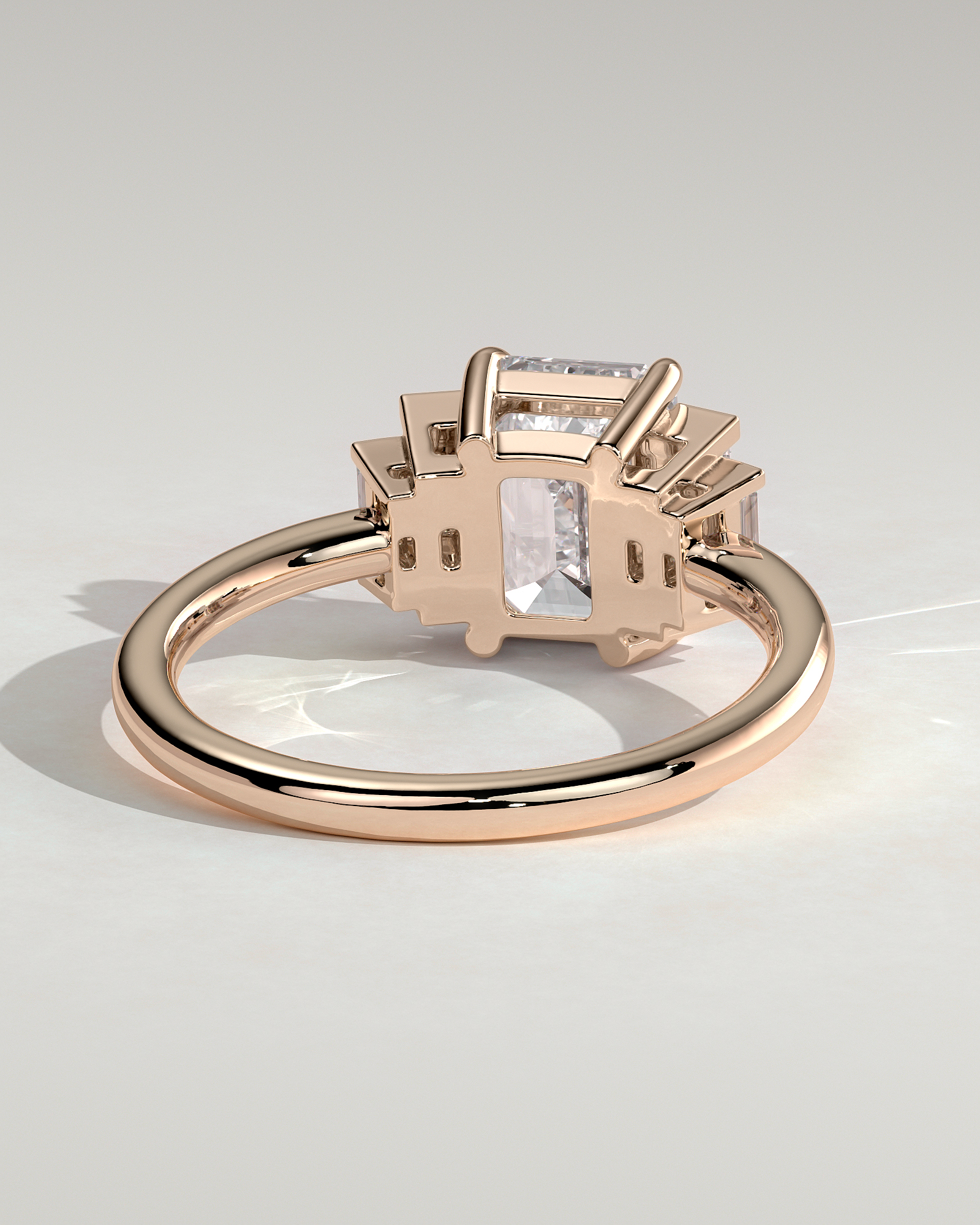 Nina - Emerald Trilogy with Baguette Side Stones - 18k Rose Gold