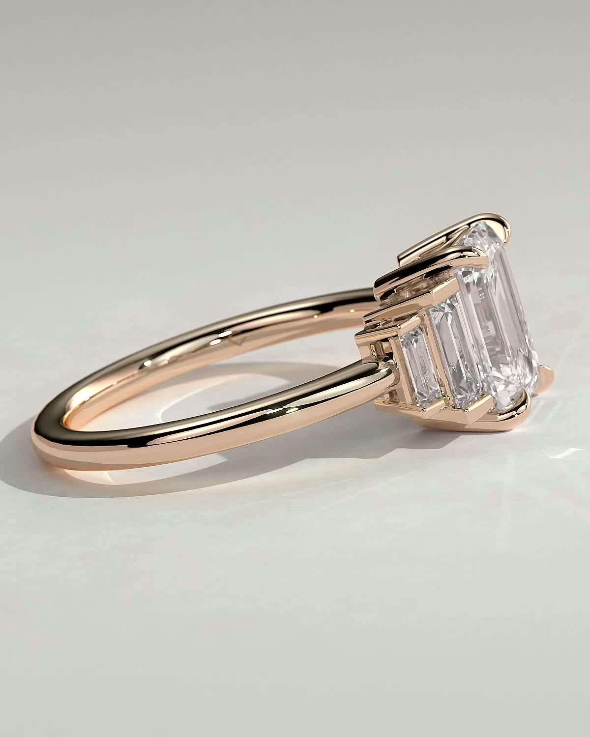 Nina - Emerald Trilogy with Baguette Side Stones - 18k Rose Gold