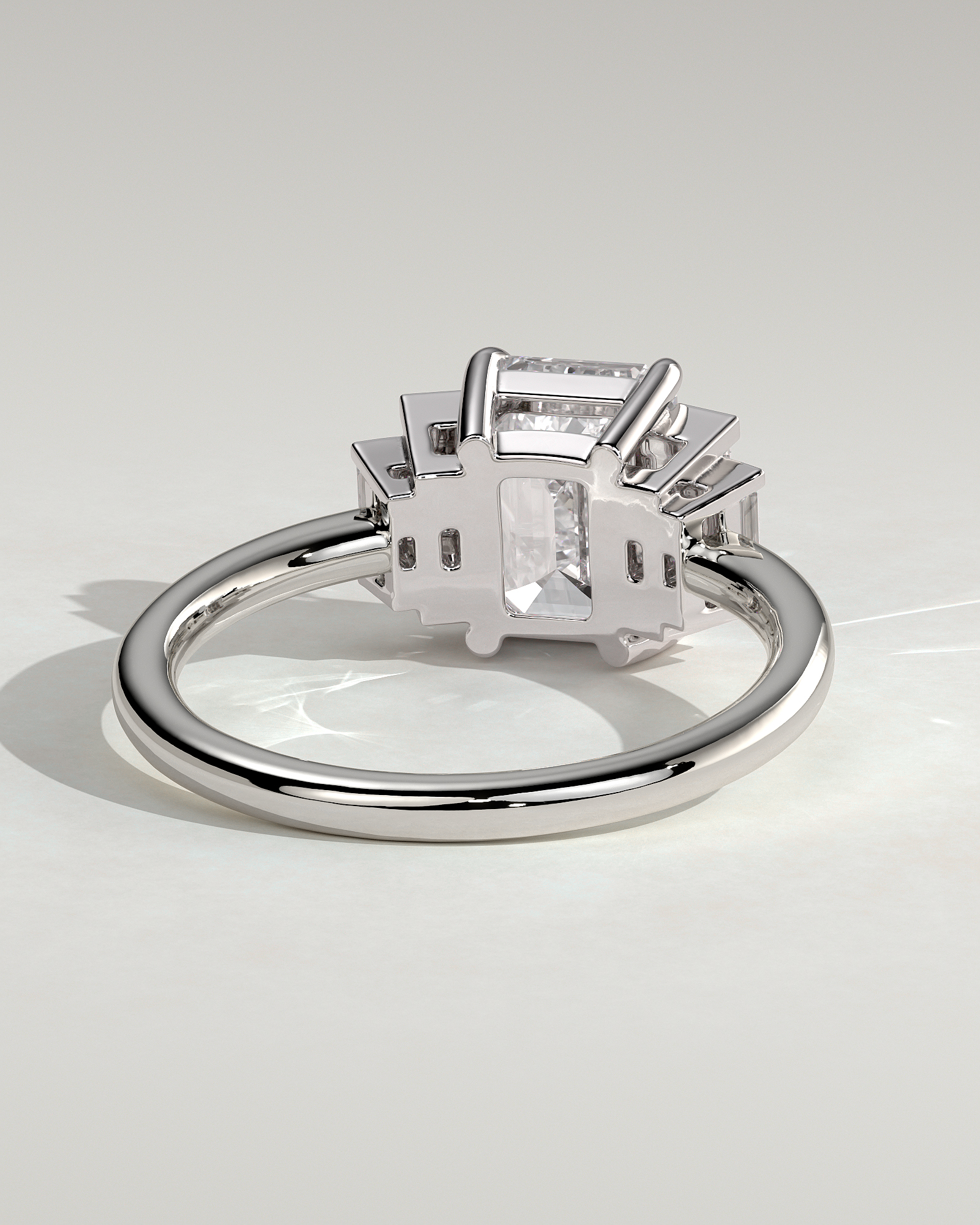 Nina - Emerald Trilogy with Baguette Side Stones - 18k White Gold