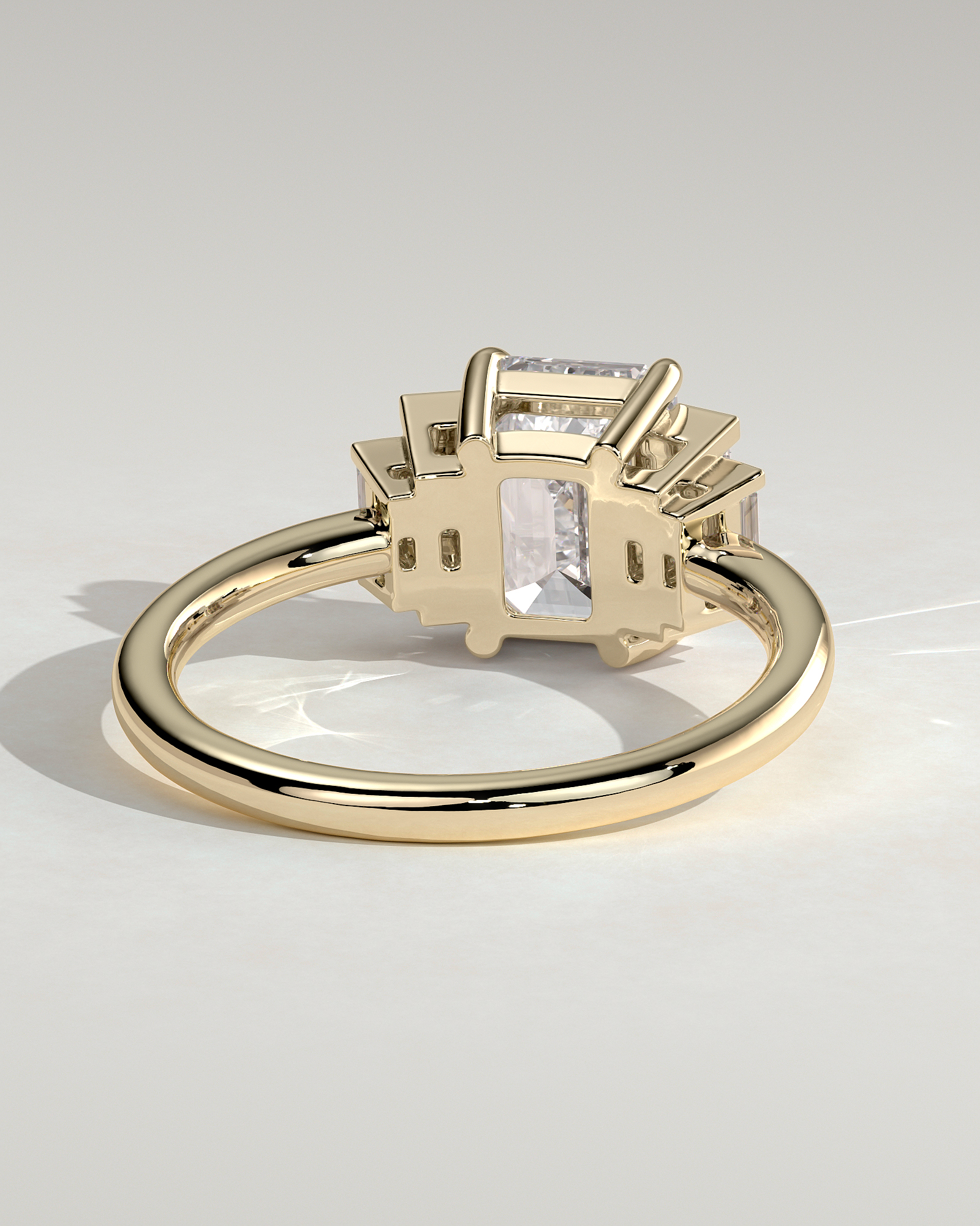 Nina - Emerald Trilogy with Baguette Side Stones - 18k Yellow Gold