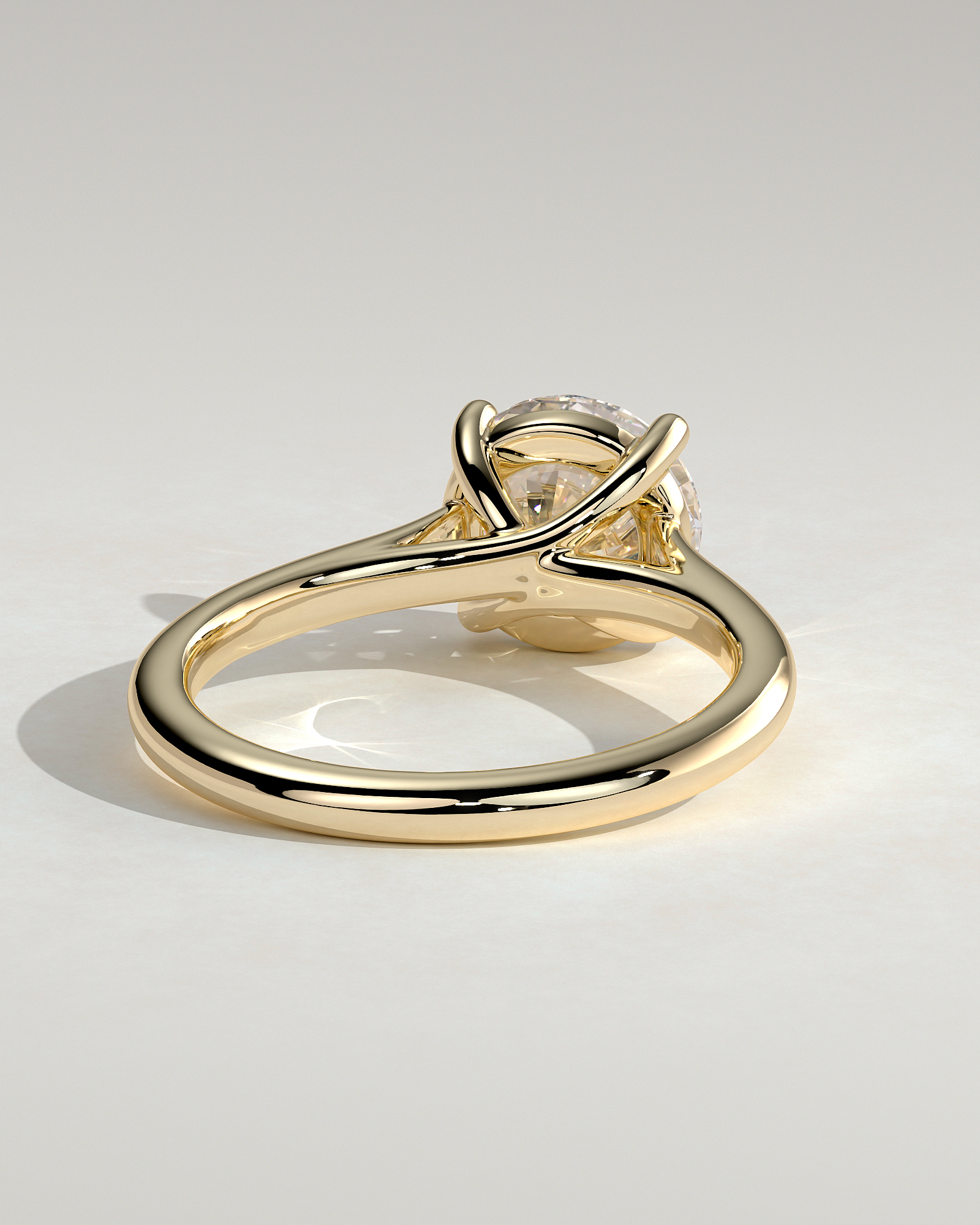 Noelle - 4 Claw Cathedral Round Solitaire - 18k Yellow Gold