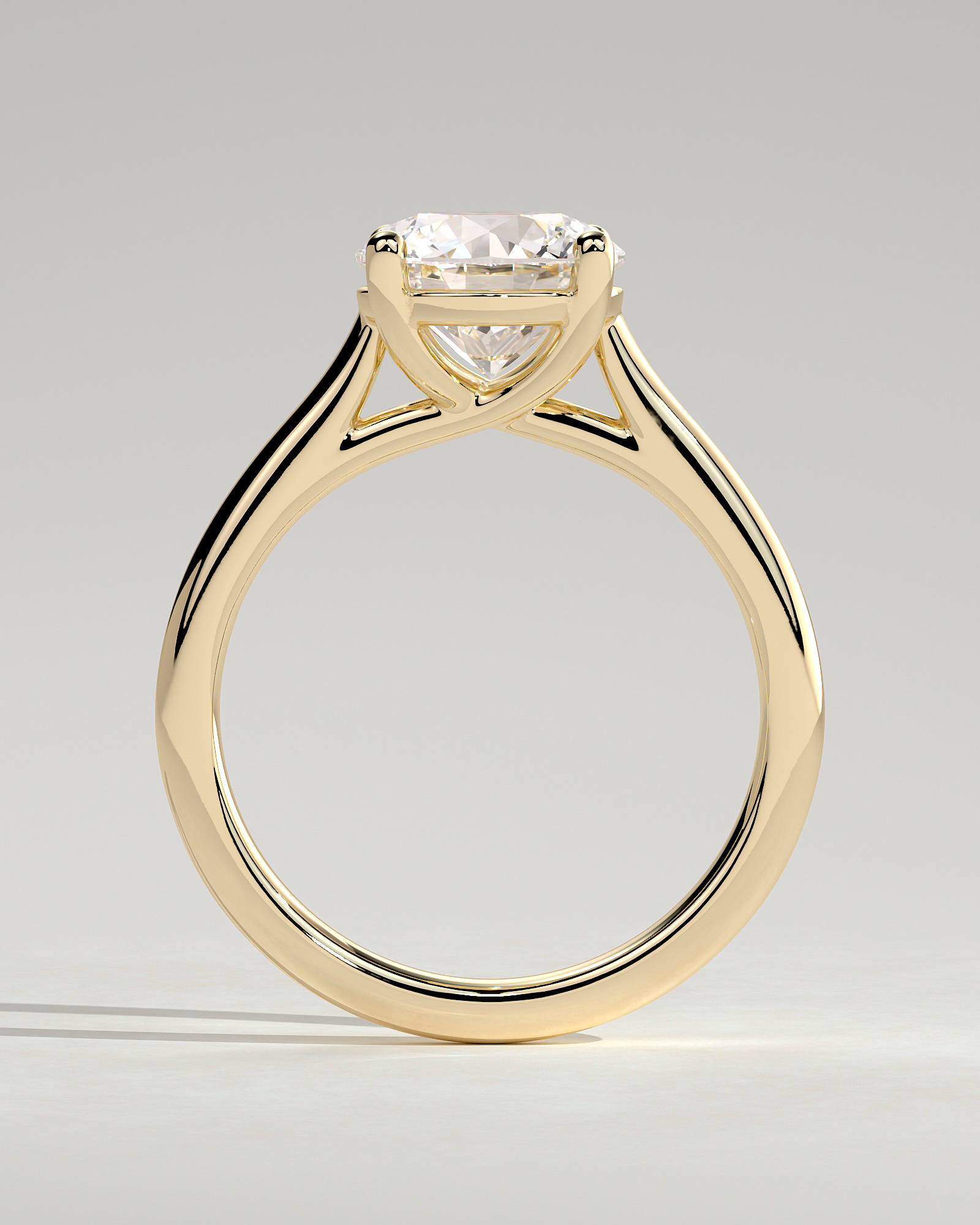 Noelle - 4 Claw Cathedral Round Solitaire - 18k Yellow Gold