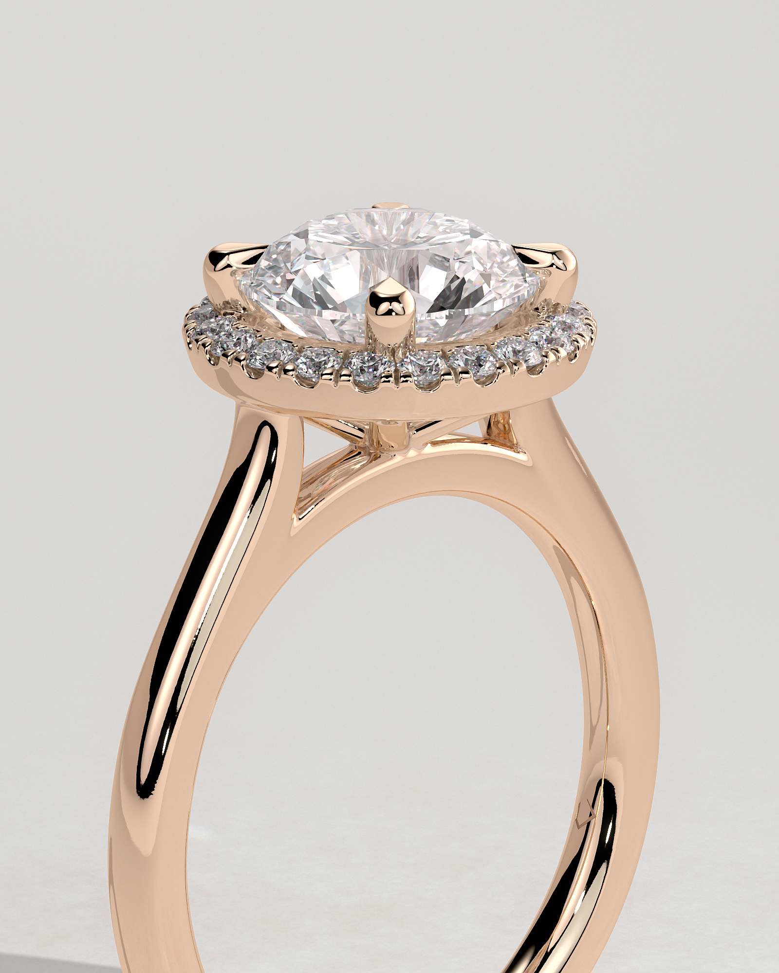Nola - Round Halo with Cathedral - 18k Rose Gold